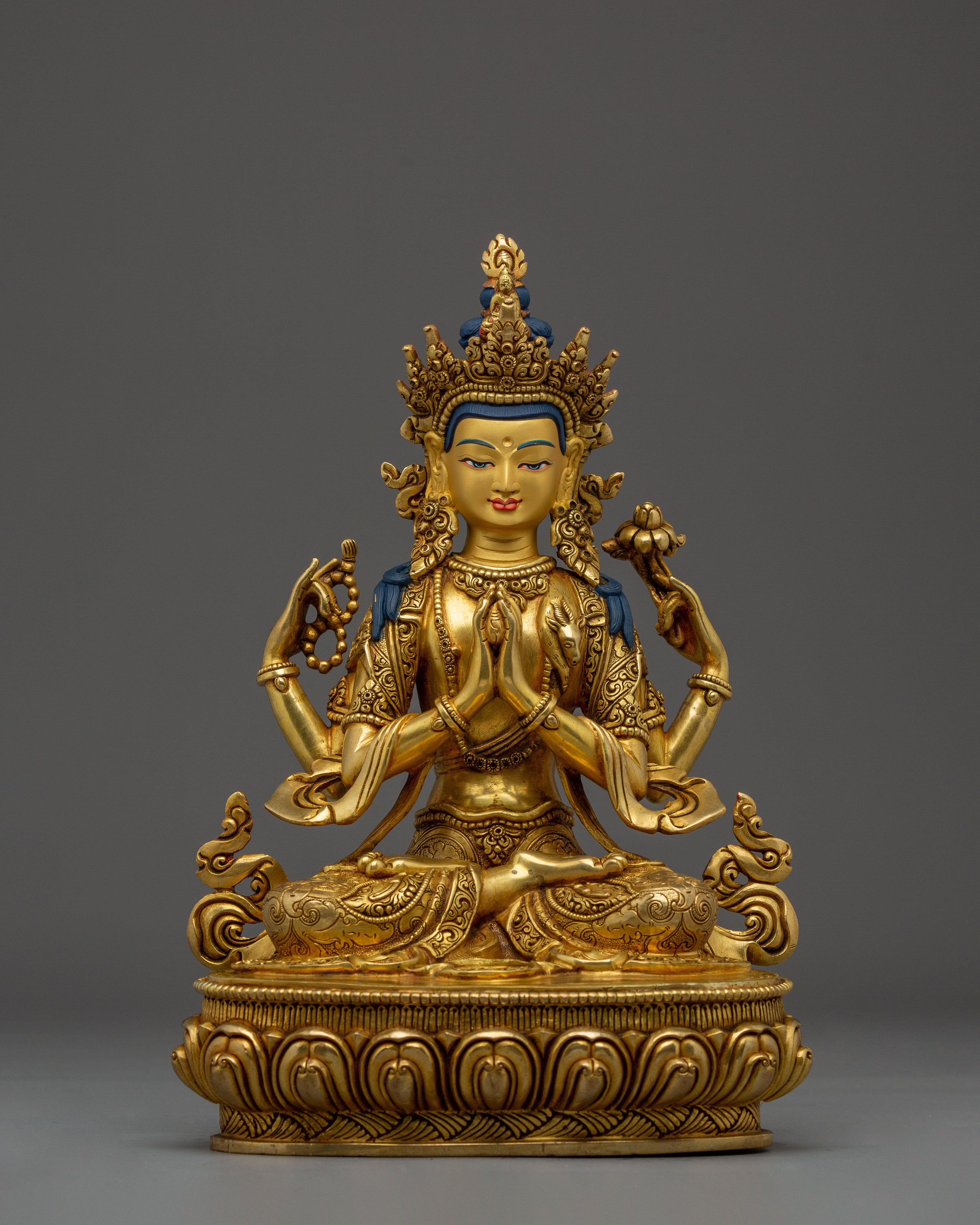 Tibetan Gold Gilded Chenrezig Art with Copper Body