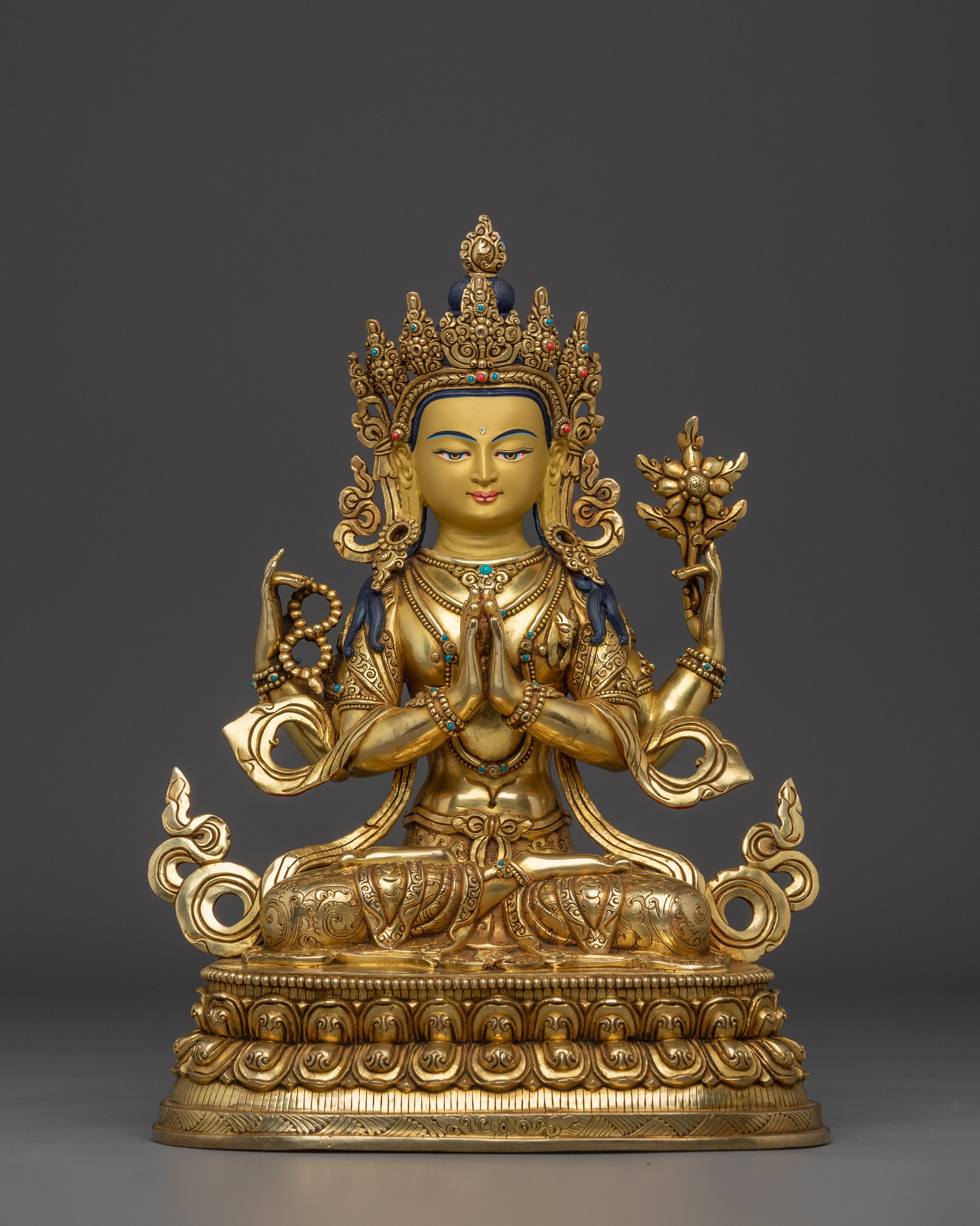 Gold Gilded Chenrezig Statue with Copper Body