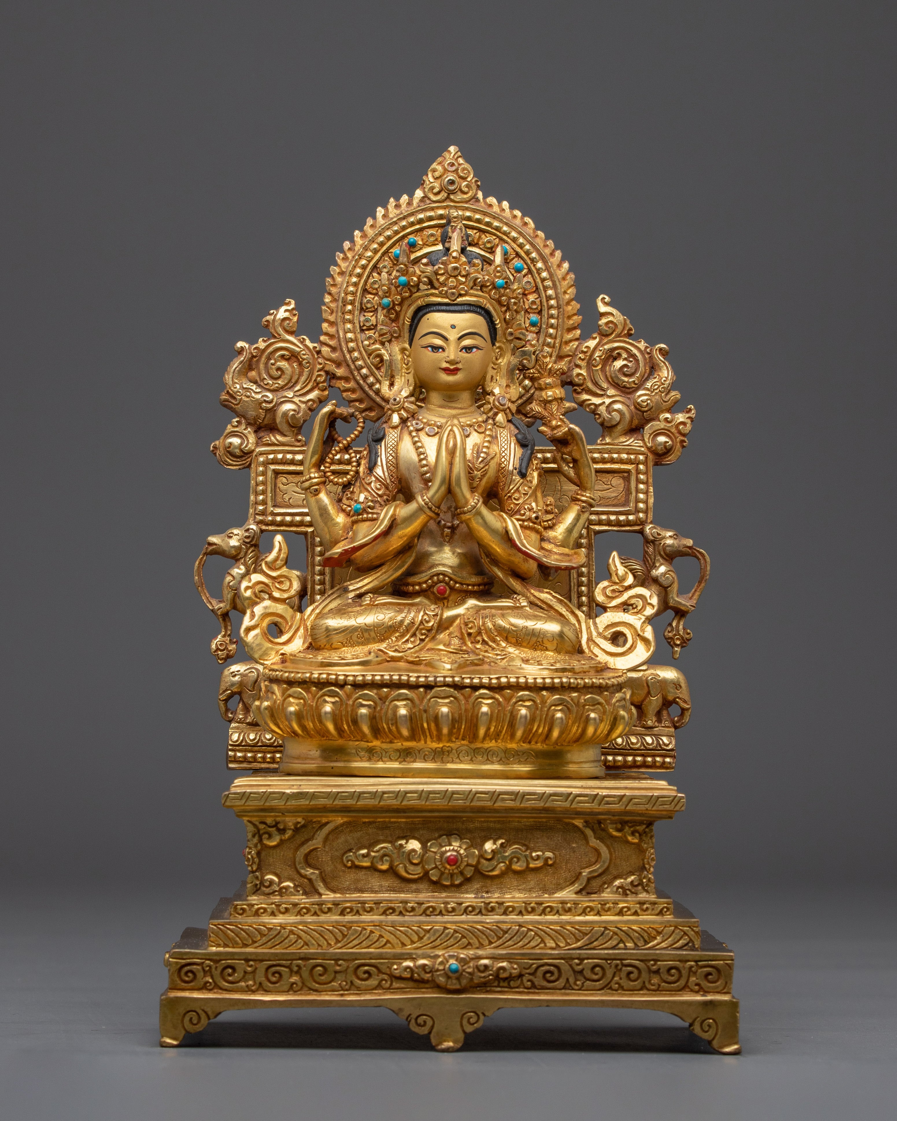 Chenrezig with Throne Statue | Bodhisattva of Compassion