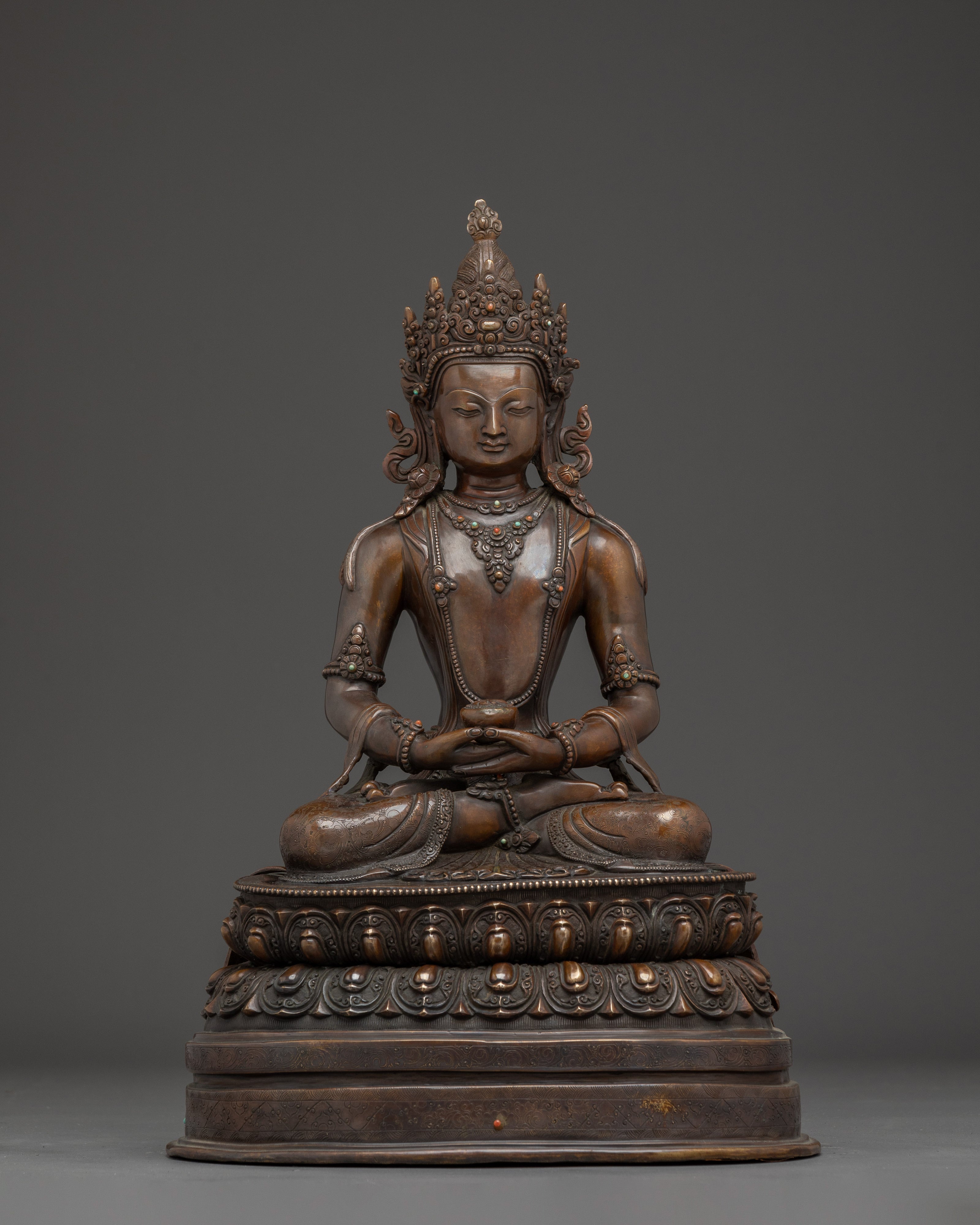 Crown Amitabha Buddha in Oxidized Copper