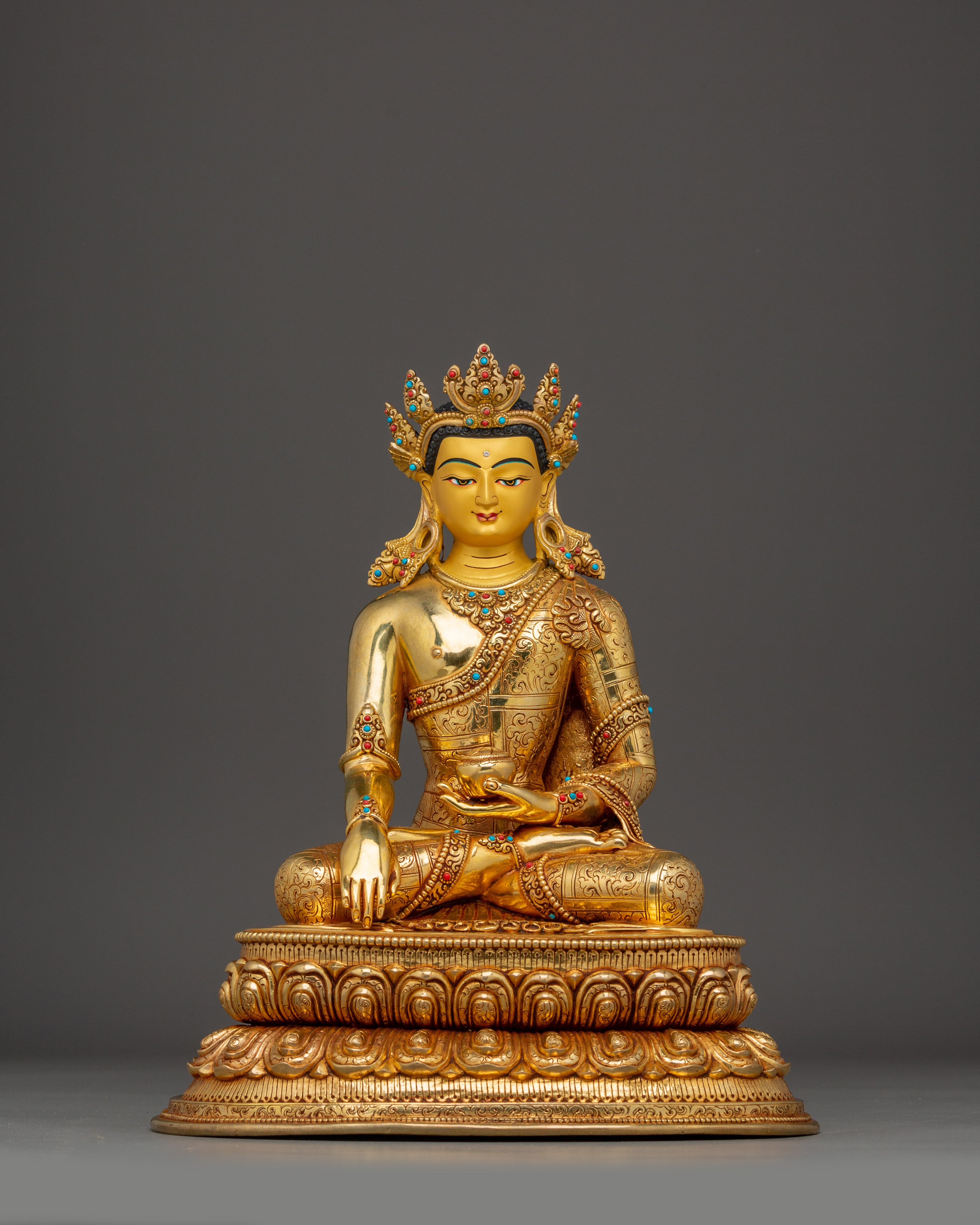 24K Gold Gilded Crown Shakyamuni Buddha Statue