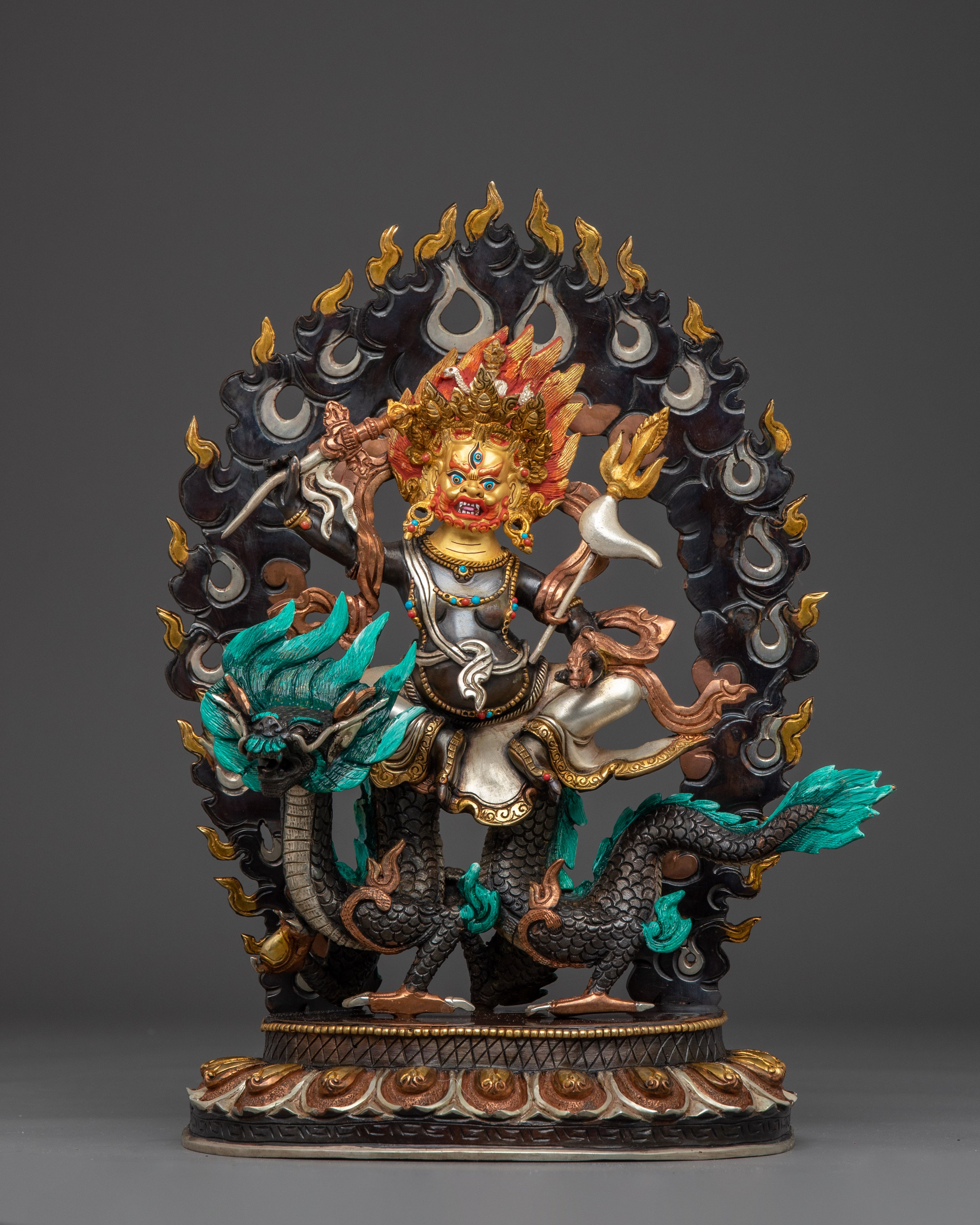 Handmade Five Dzambhala Statue Set | Yellow, White, Red, Black, and Central Dzambhala