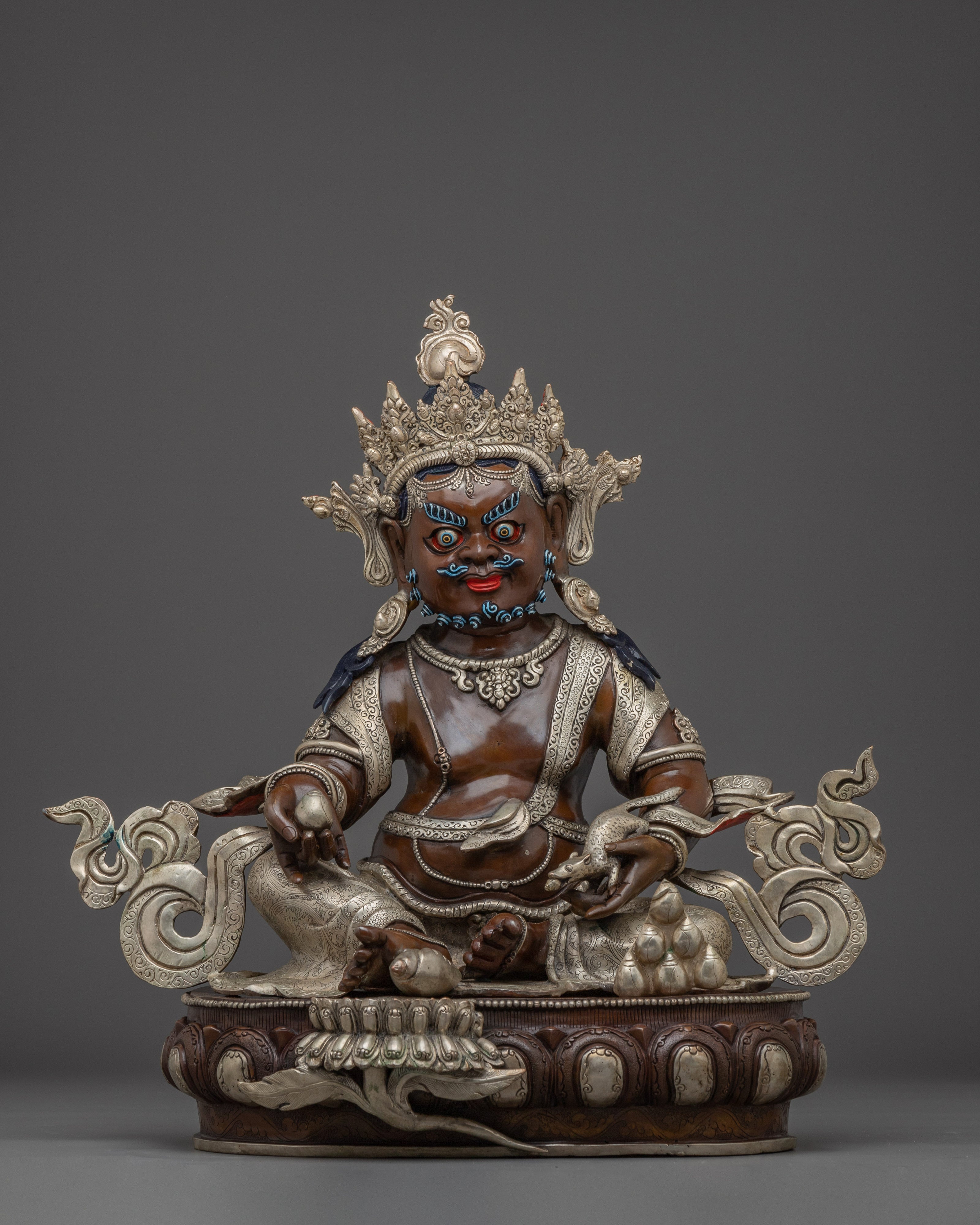 Dzambhala Statue with Silver-Plated