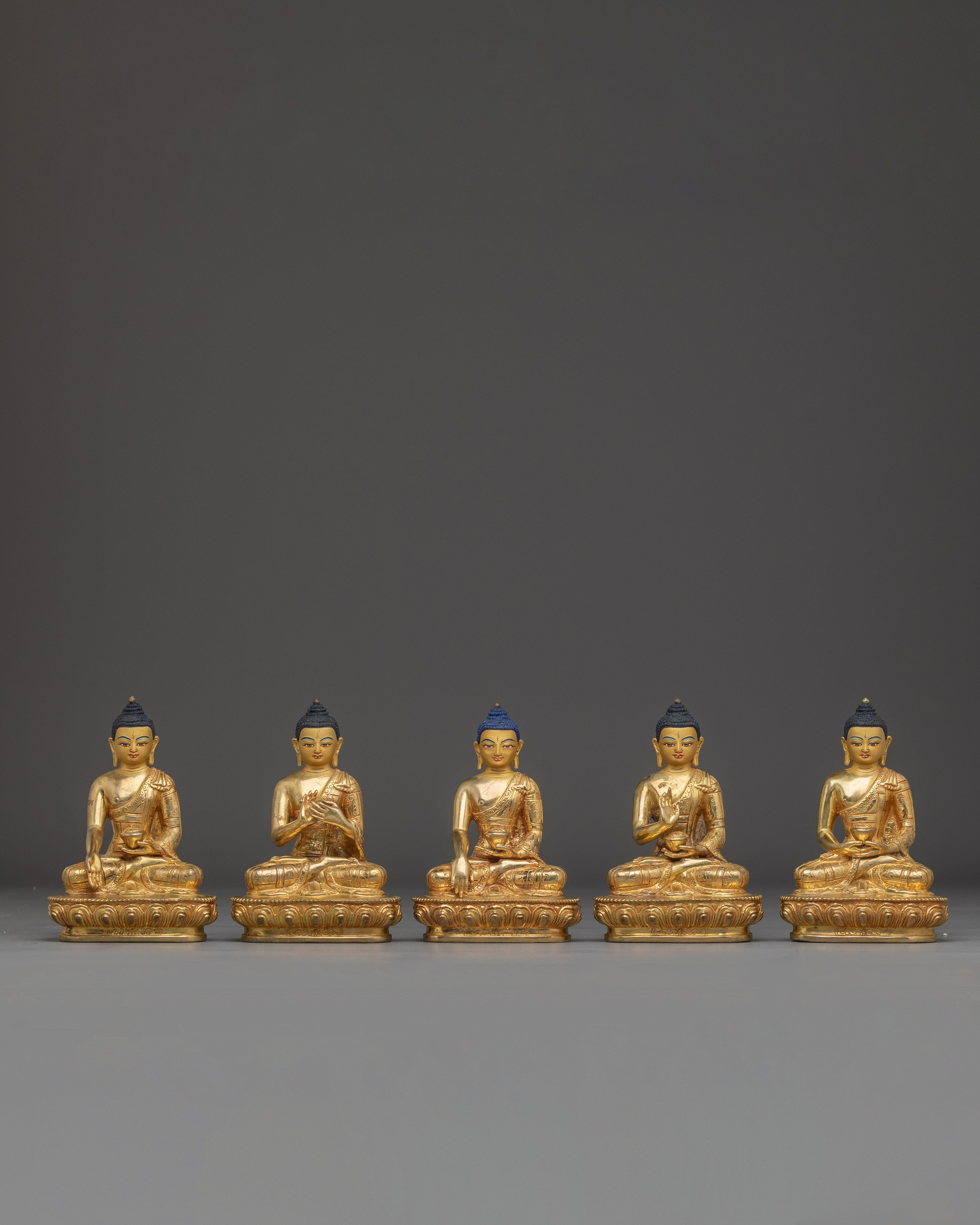 Golden Five Dhyani Buddha Statue Set | Five Enlightened Beings