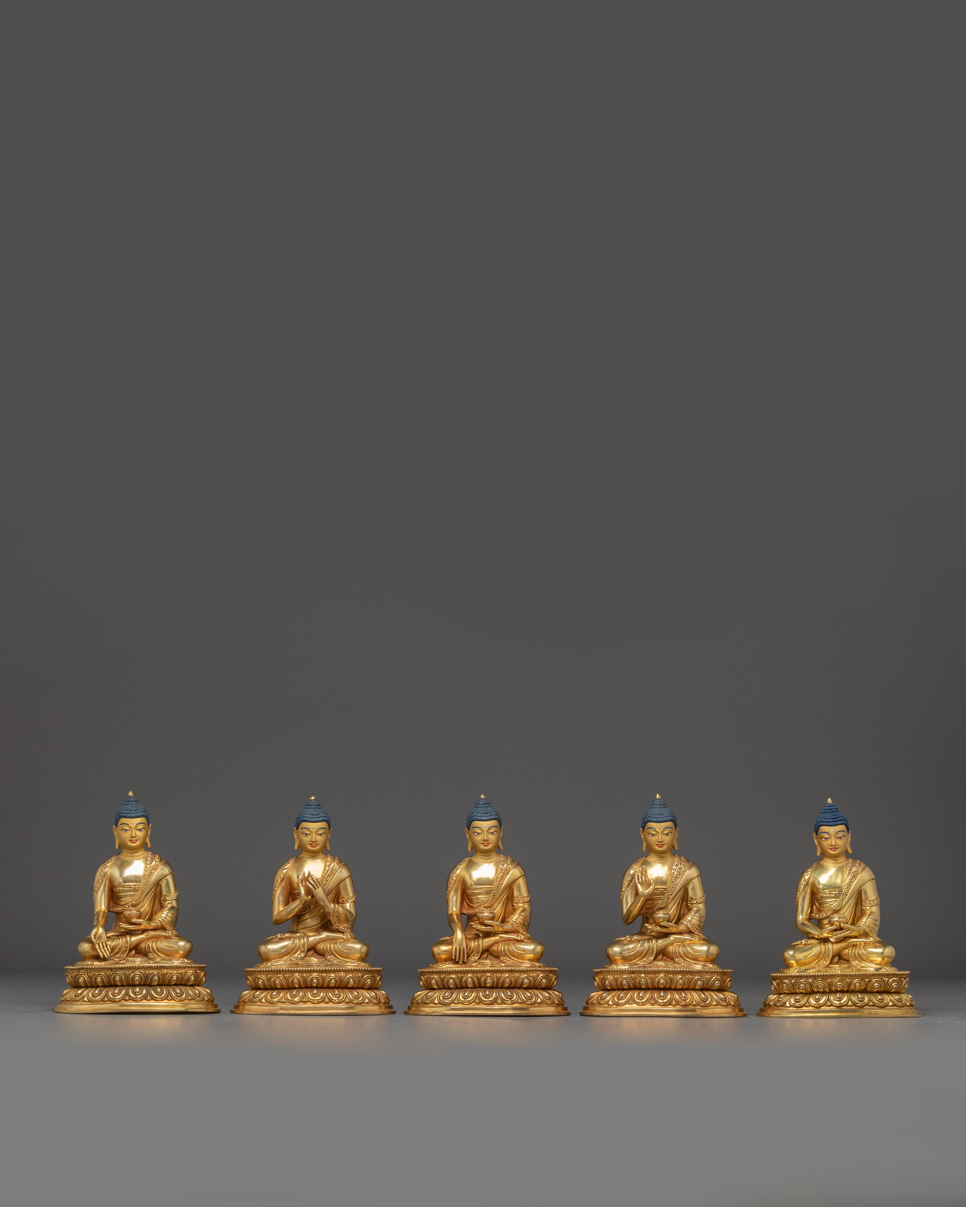 Five Dhyani Buddha Copper Statue Set