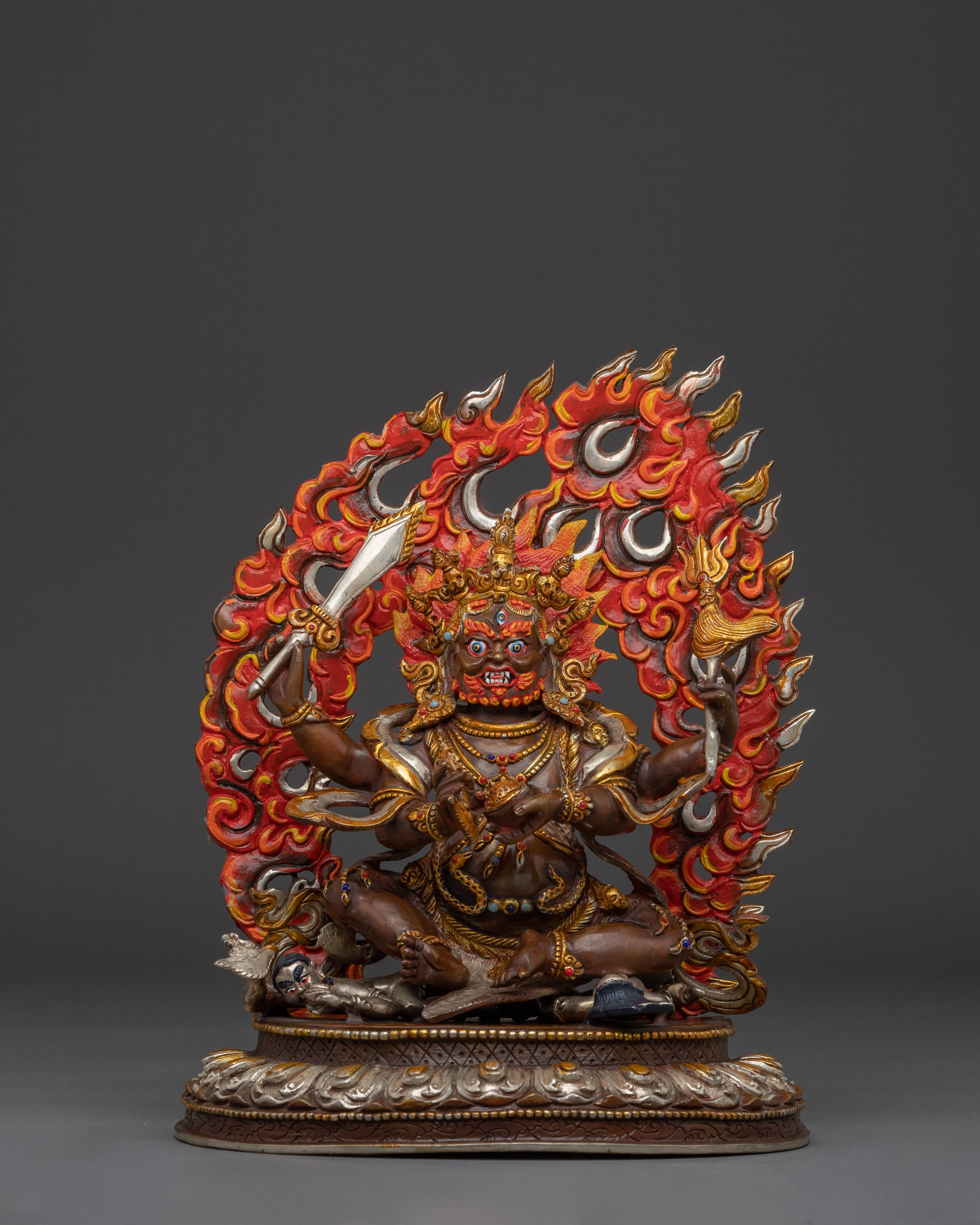 Fierce Mahakala Sculpture with Flame Halo