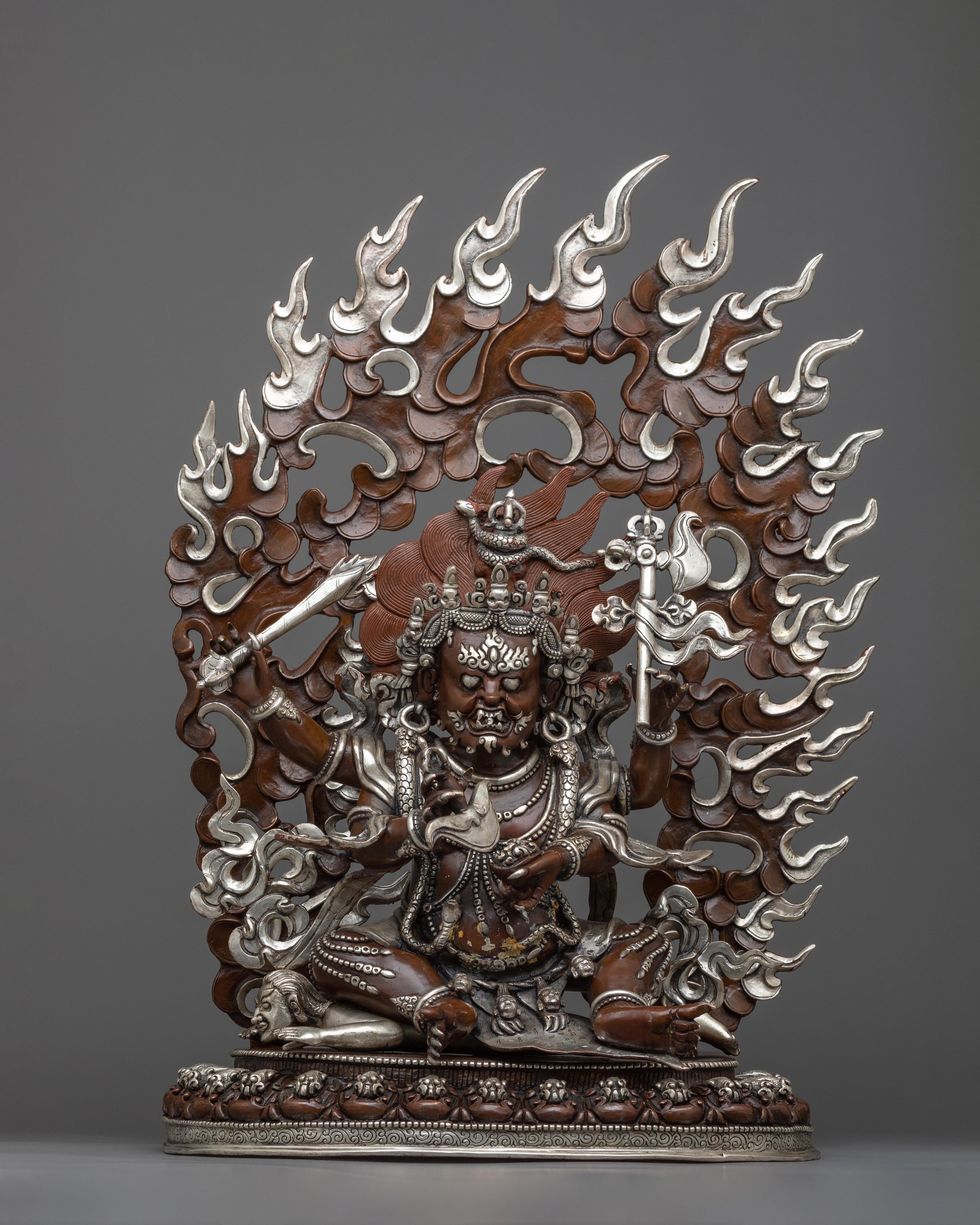 Silver Plated Four Armed Mahakala Statue