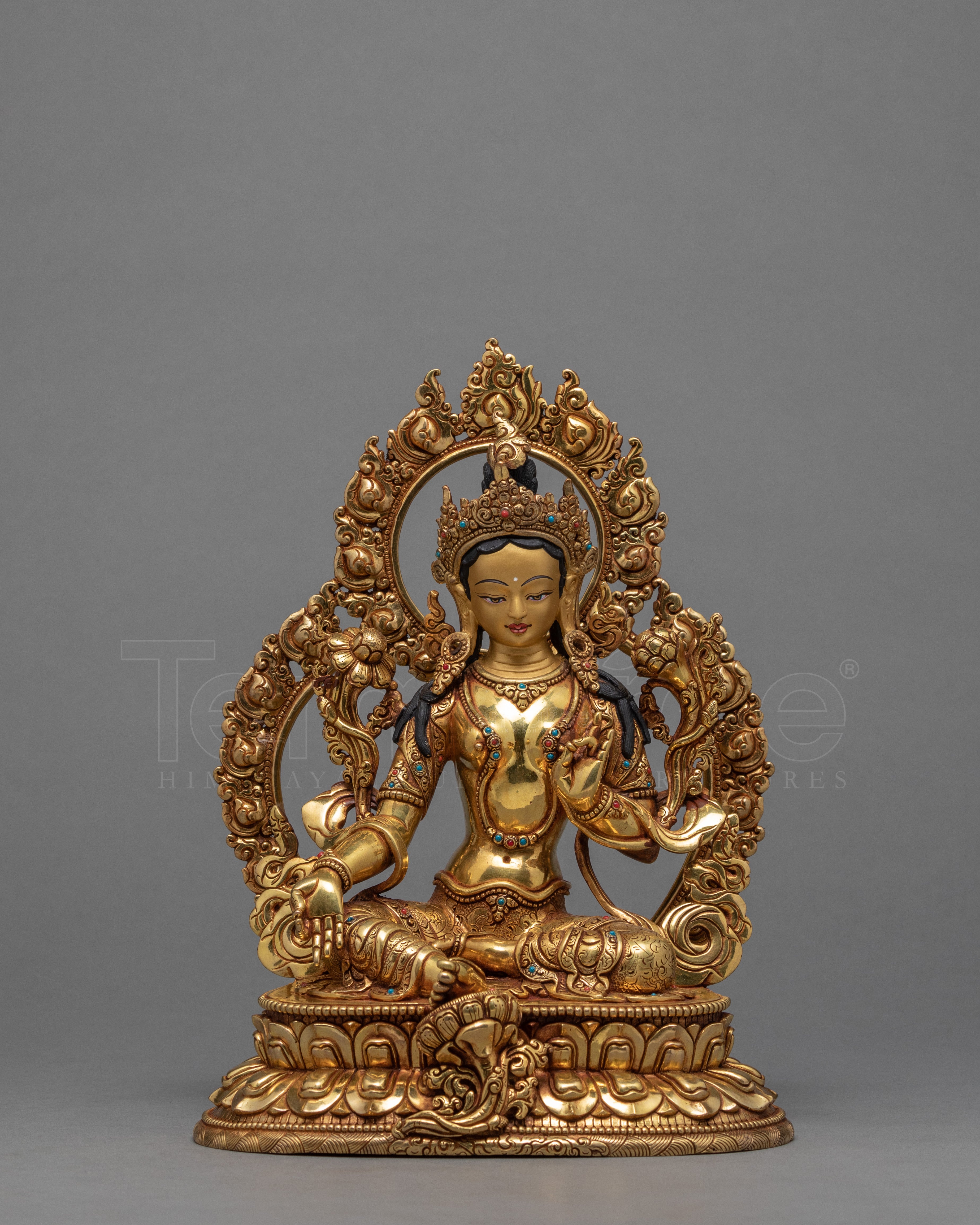 Green Tara Goddess | A Bodhisattva Statue | 24k Gold Handmade