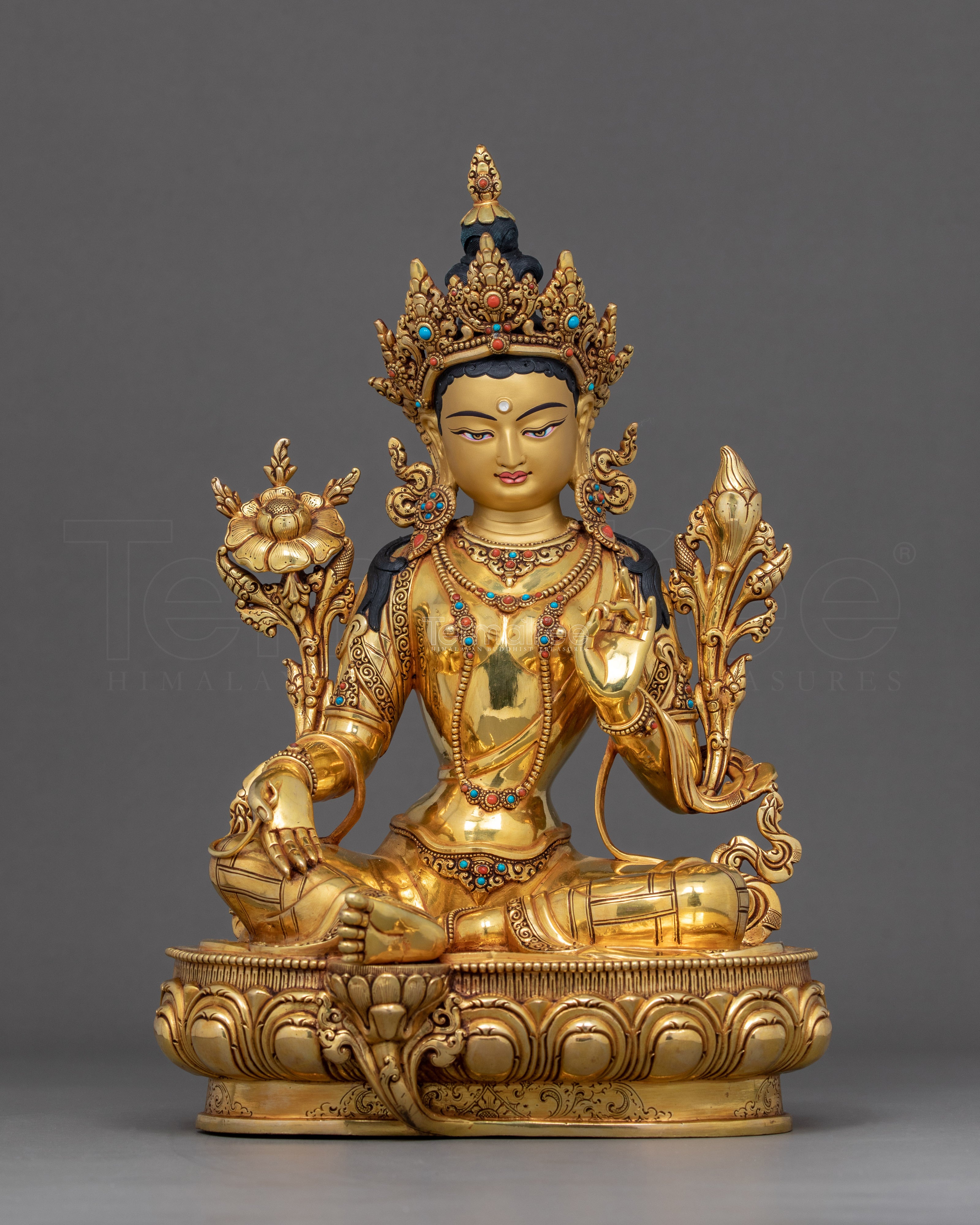Green Tara Sculpture Nepal | Genuinely Gold Gilded in Himalayan Style