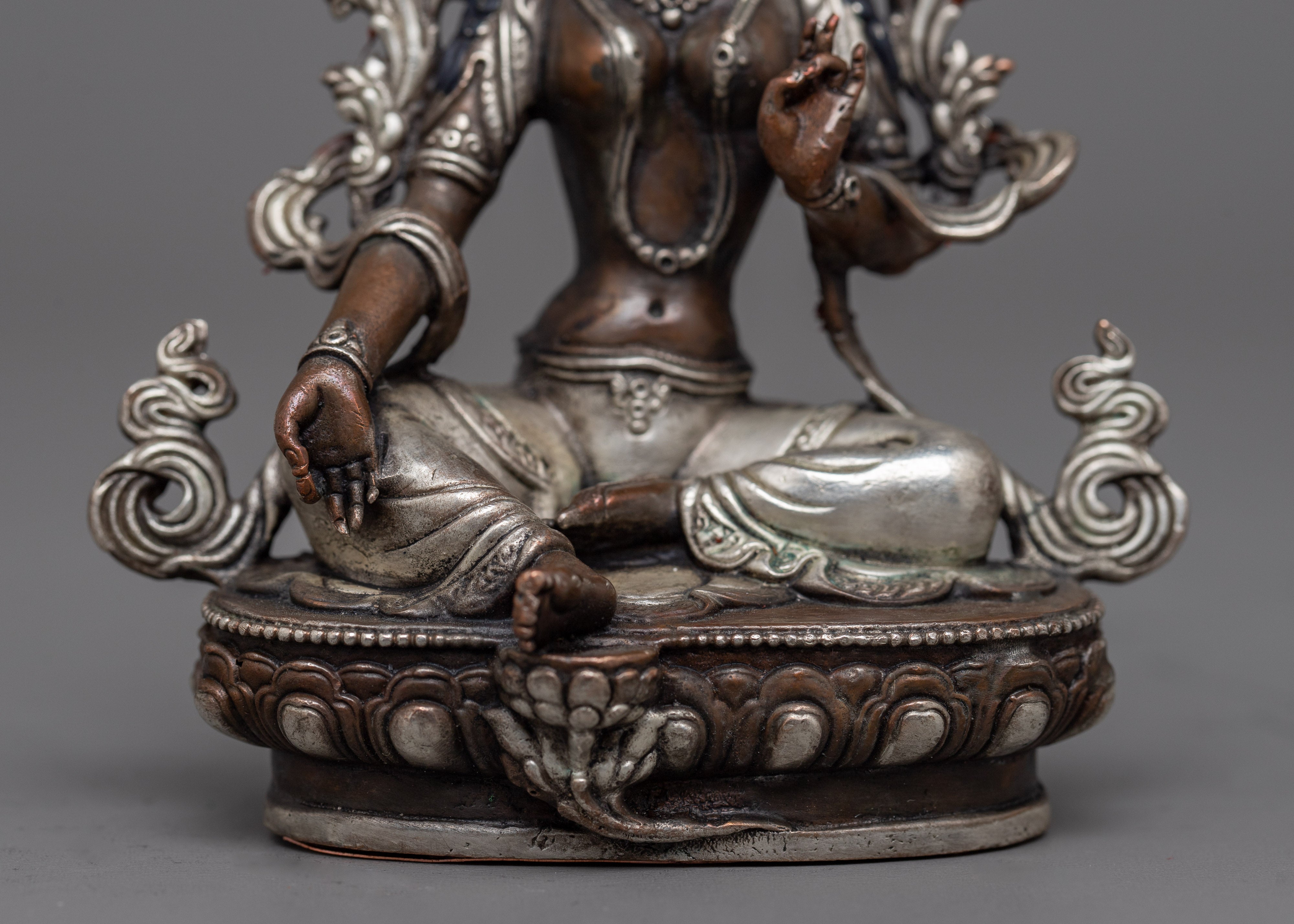 Small Green Tara Statue | Silver-Plated Symbol of Active Compassion