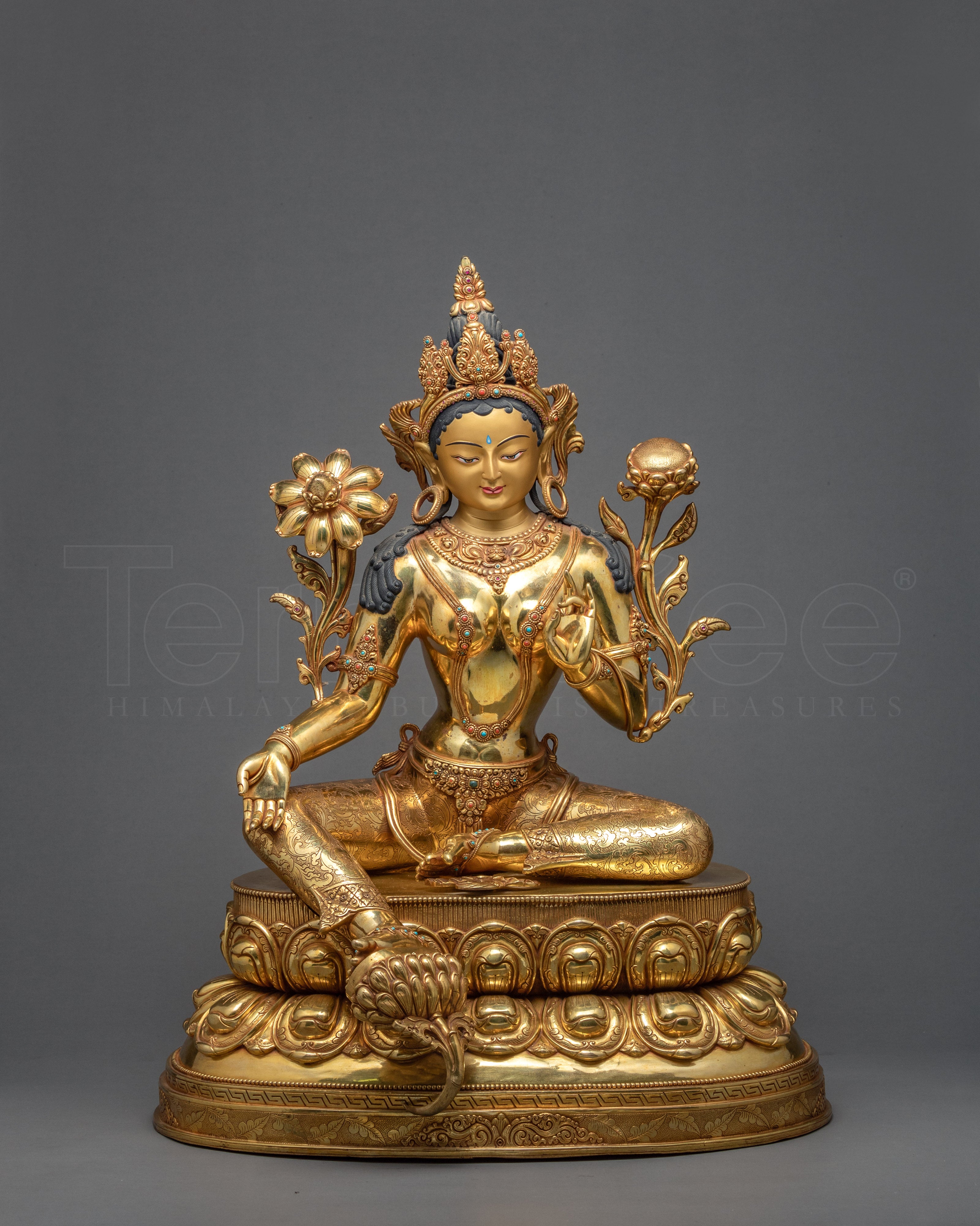 Green Tara Goddess, Large Buddhist Sculpture, A Sacred Statue of Himalayas