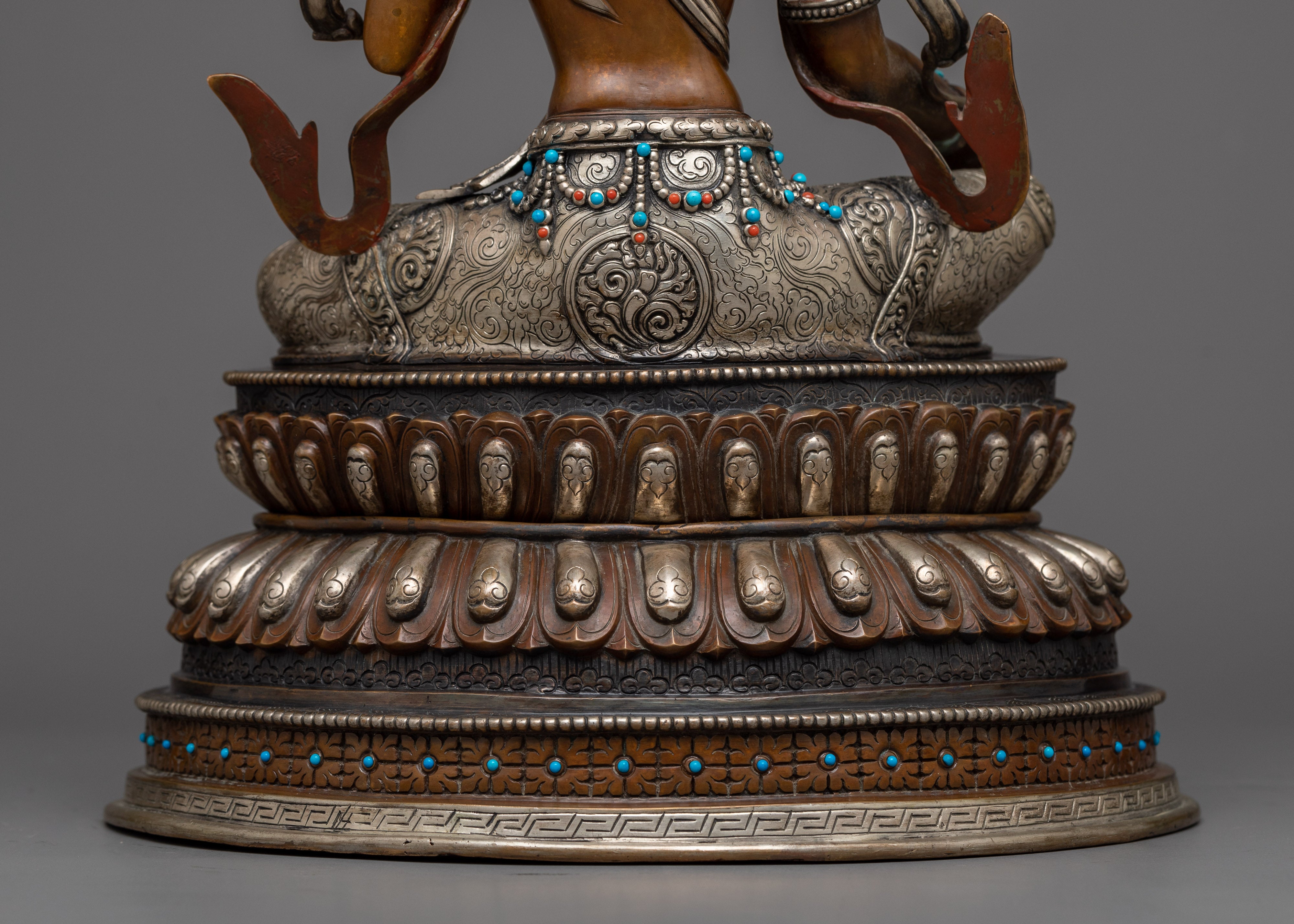 Beautiful Green Tara Sculpture | Serenity in Silver Statue