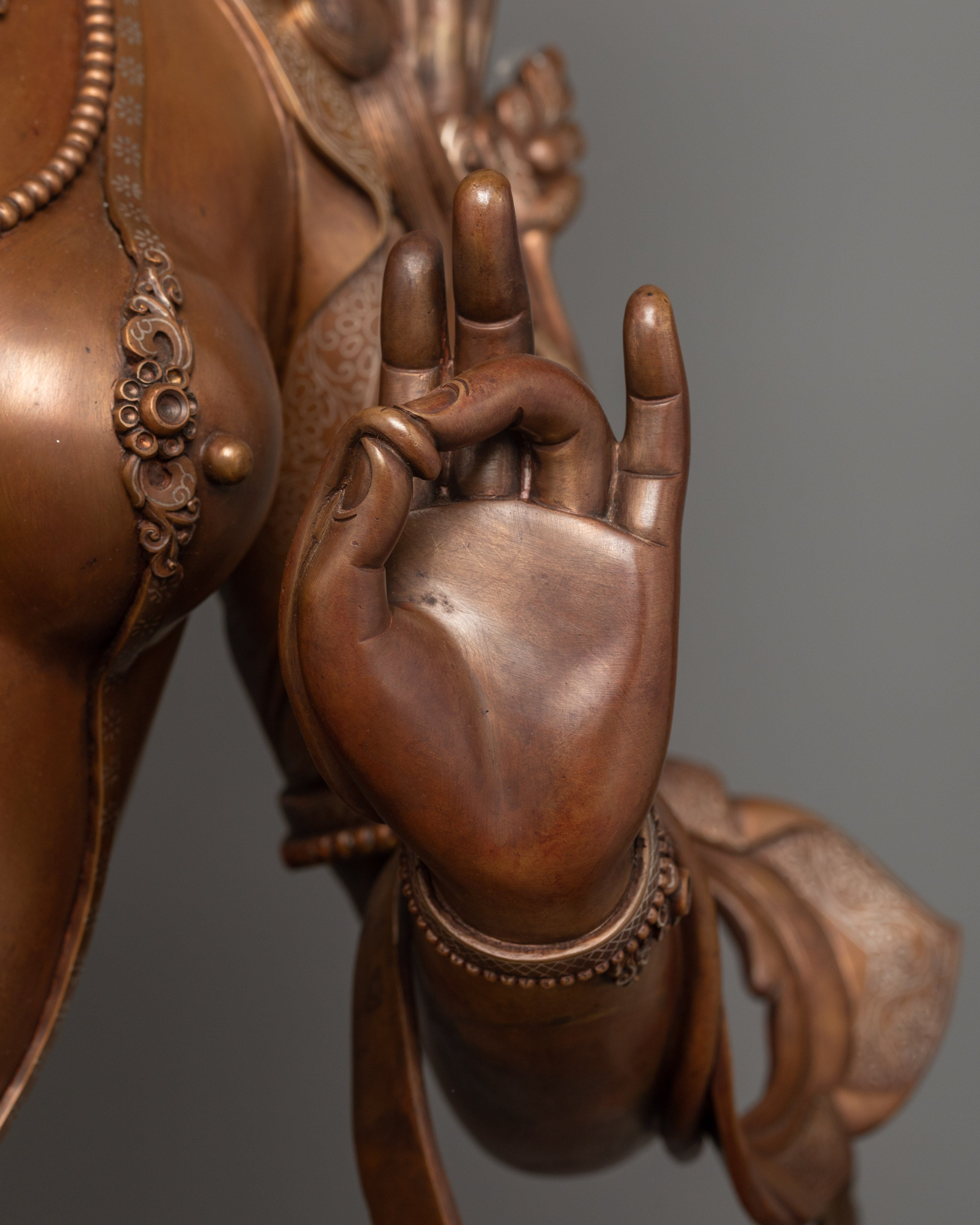 Tibetan Green Tara Oxidized Copper Statue | Sacred Buddhist Artwork