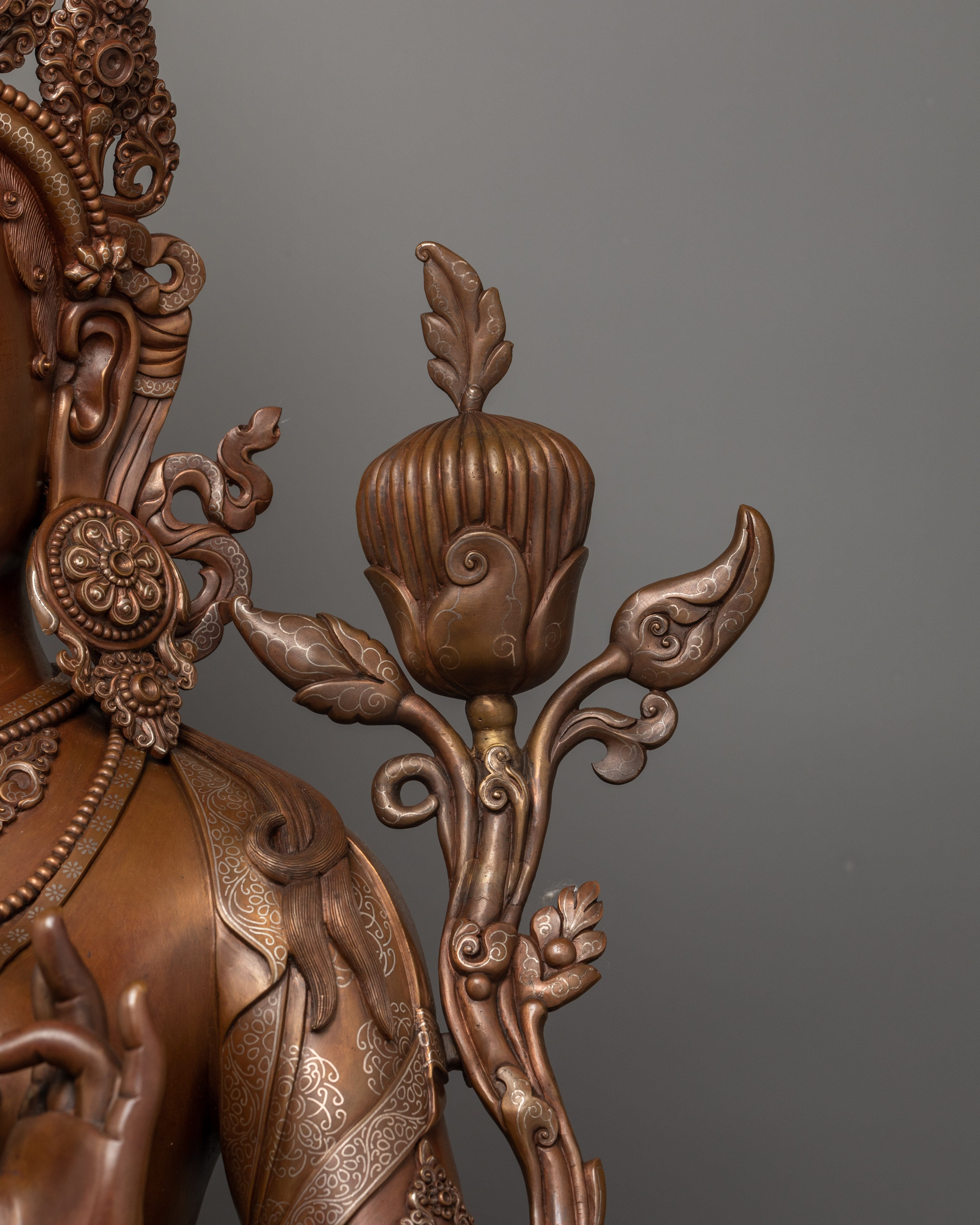 Tibetan Green Tara Oxidized Copper Statue | Sacred Buddhist Artwork
