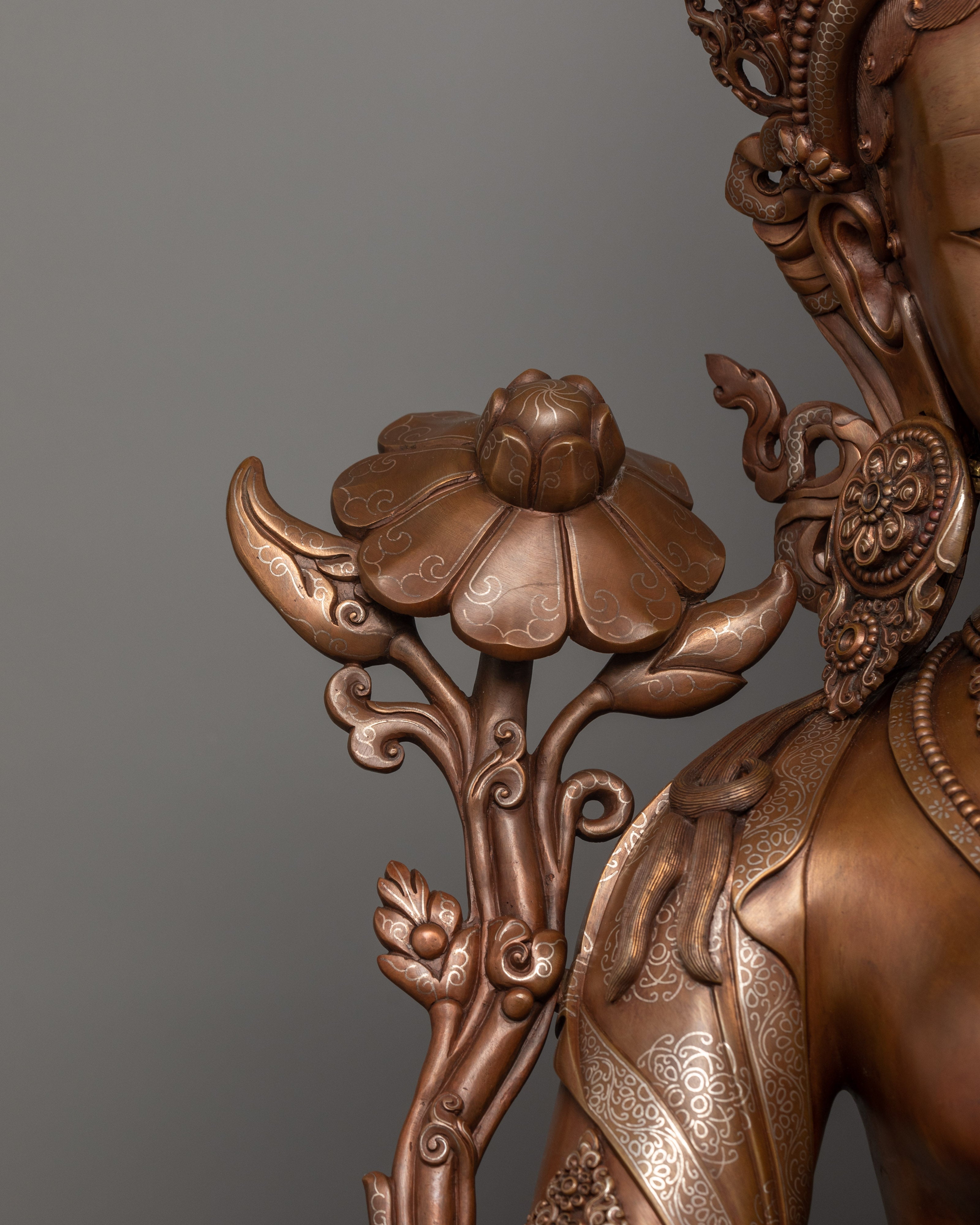 Tibetan Green Tara Oxidized Copper Statue | Sacred Buddhist Artwork