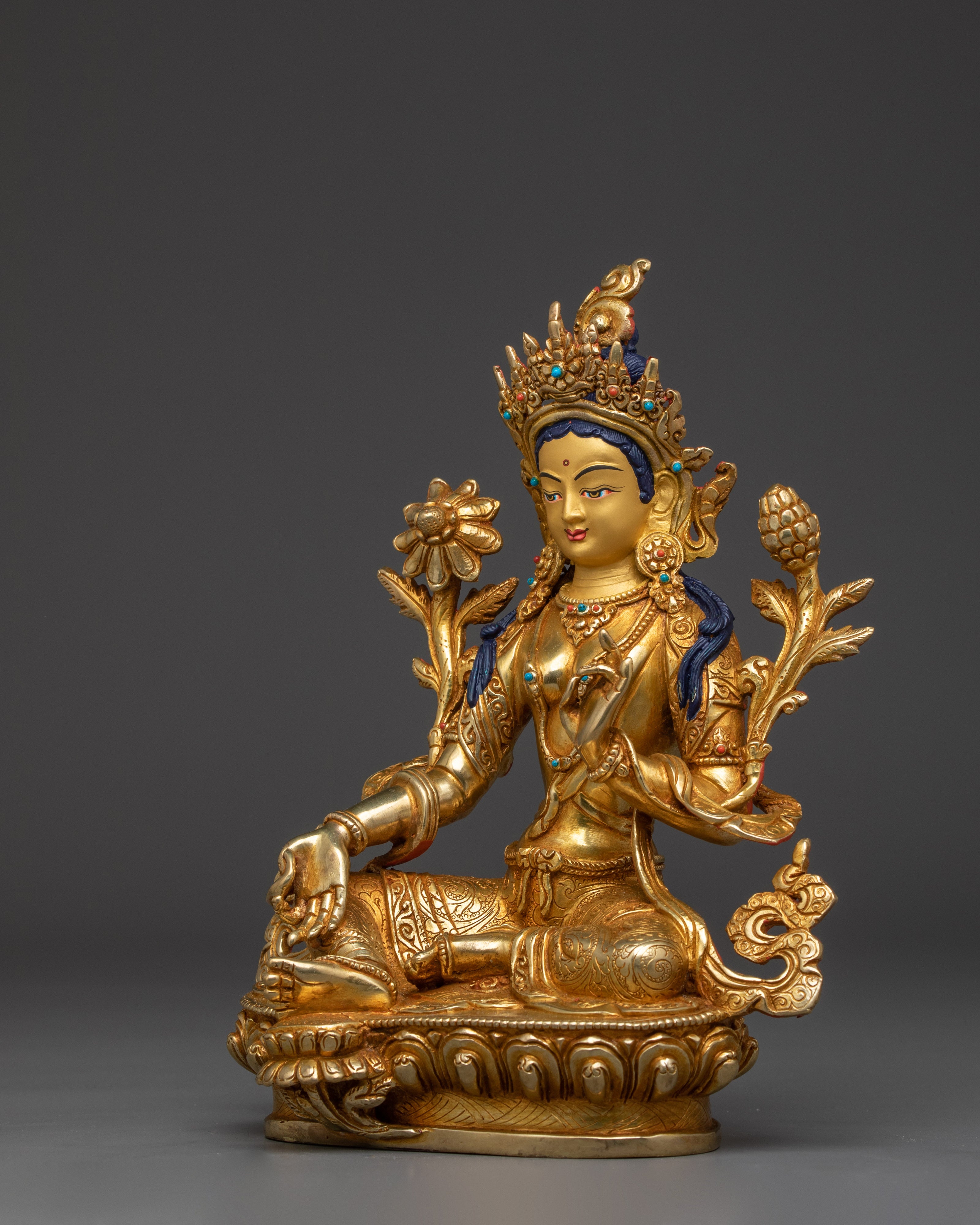 Green Tara Sculpture in Copper | Traditional Artwork