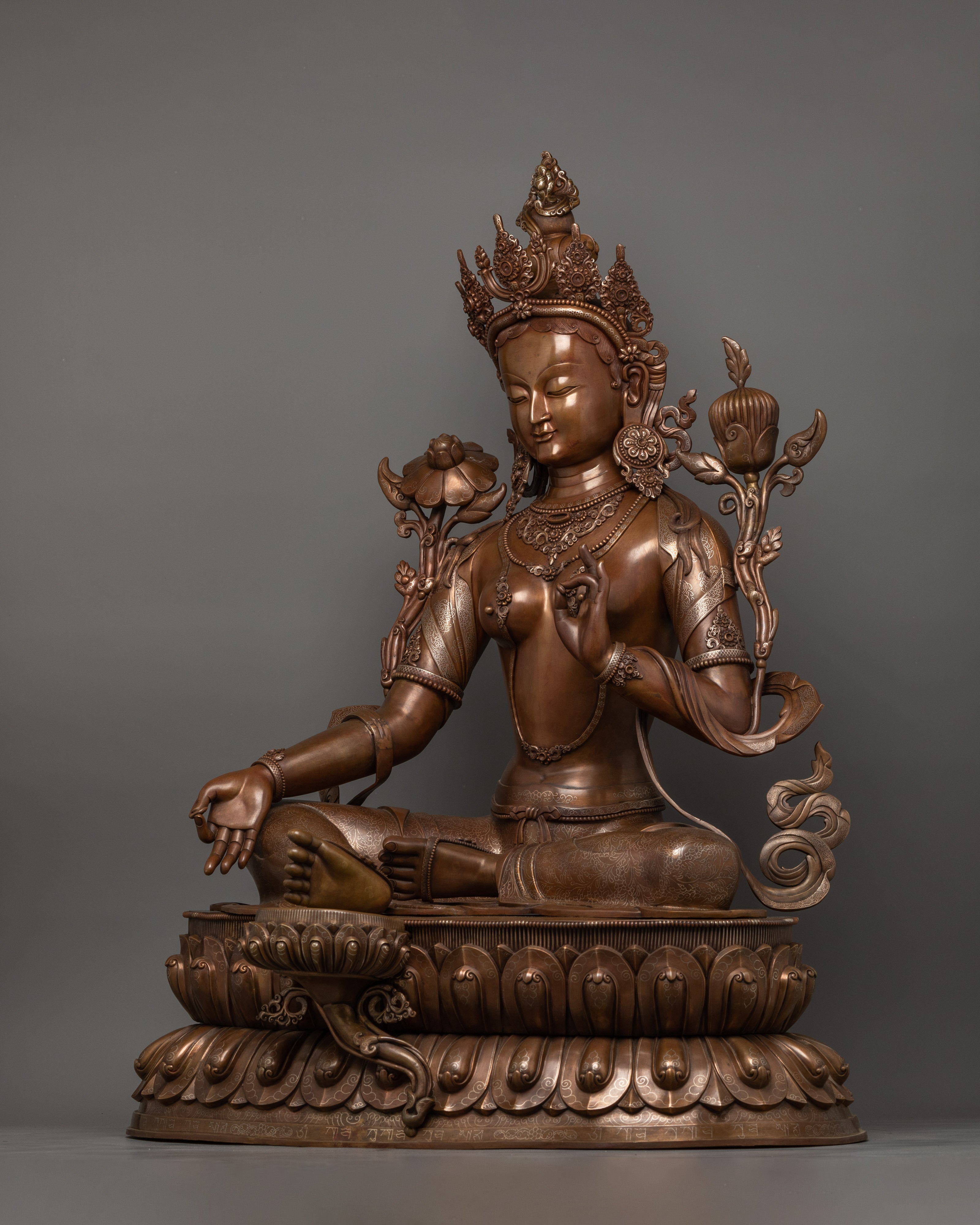 Tibetan Green Tara Oxidized Copper Statue | Sacred Buddhist Artwork