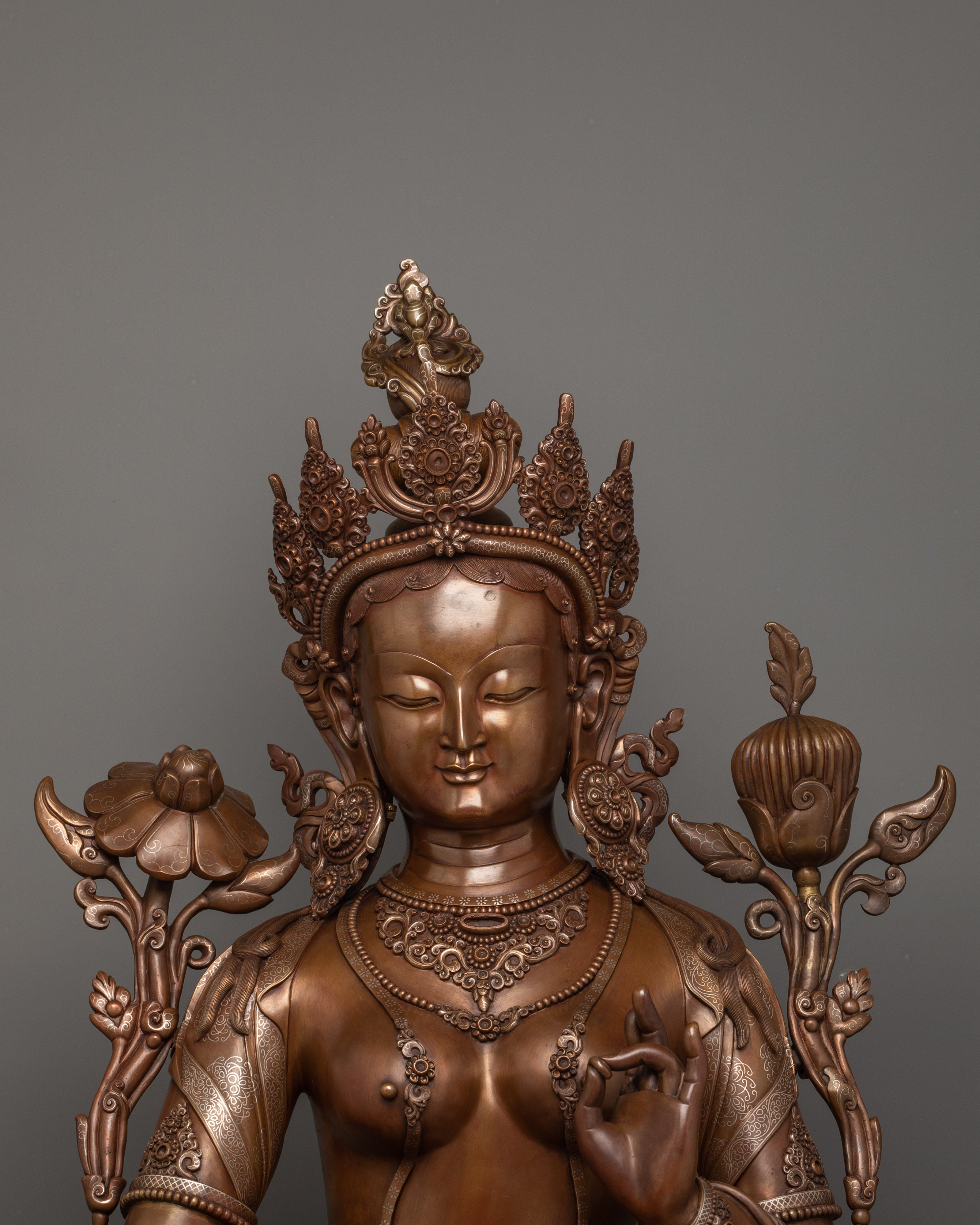 Tibetan Green Tara Oxidized Copper Statue | Sacred Buddhist Artwork