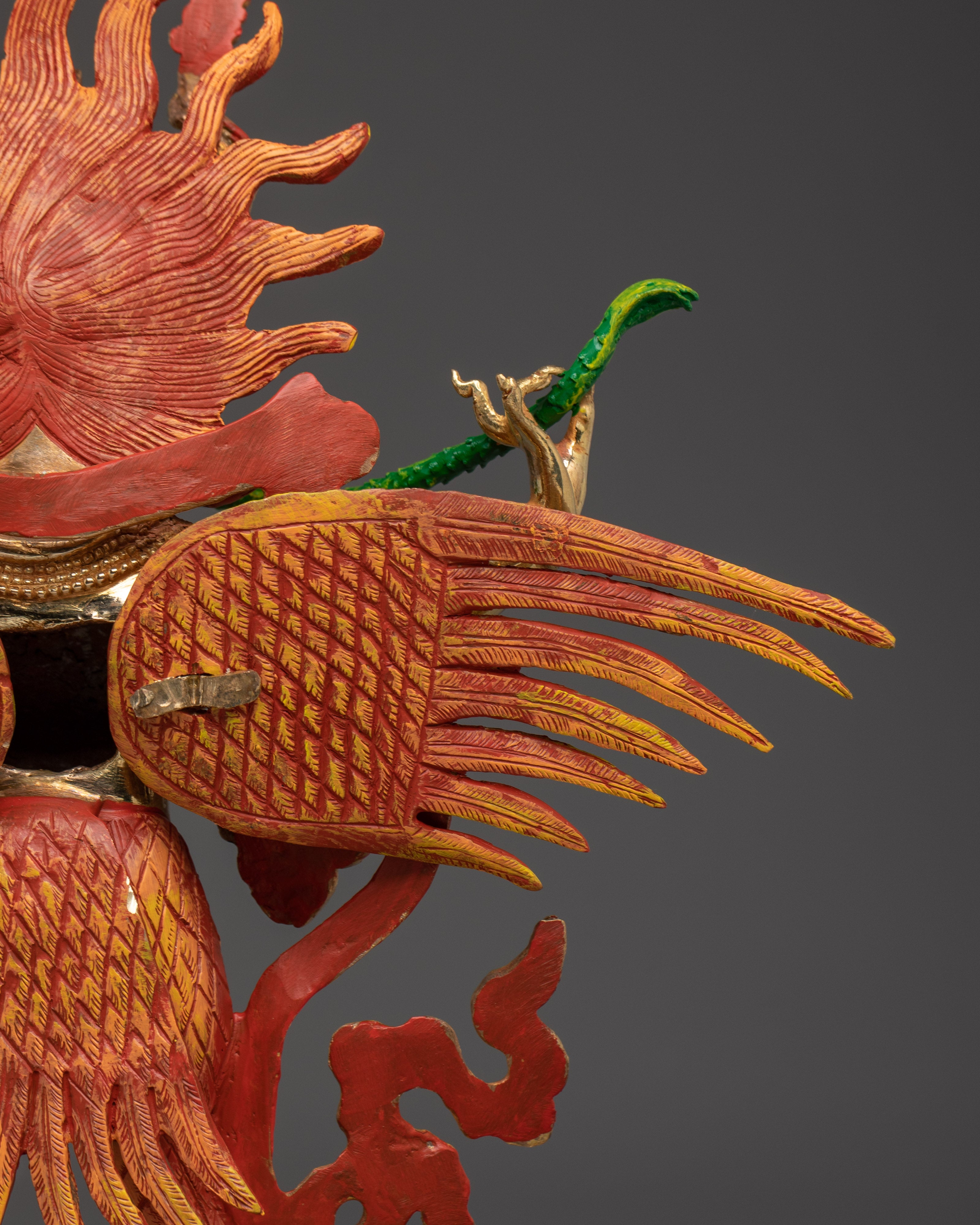 Garuda statue with flaming aureole | Spiritual Buddhist Art for Protection and Power