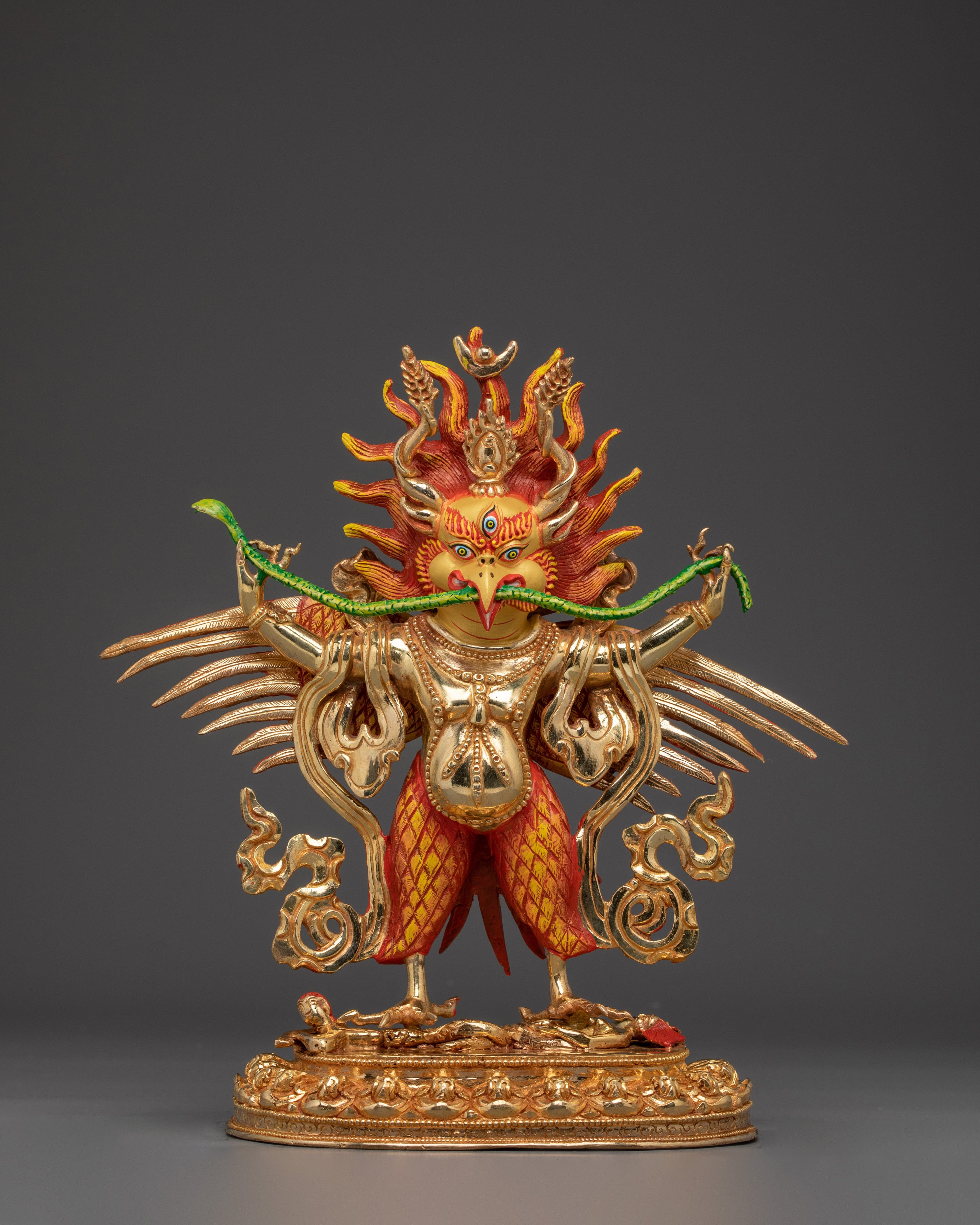 Garuda statue with flaming aureole | Spiritual Buddhist Art for Protection and Power
