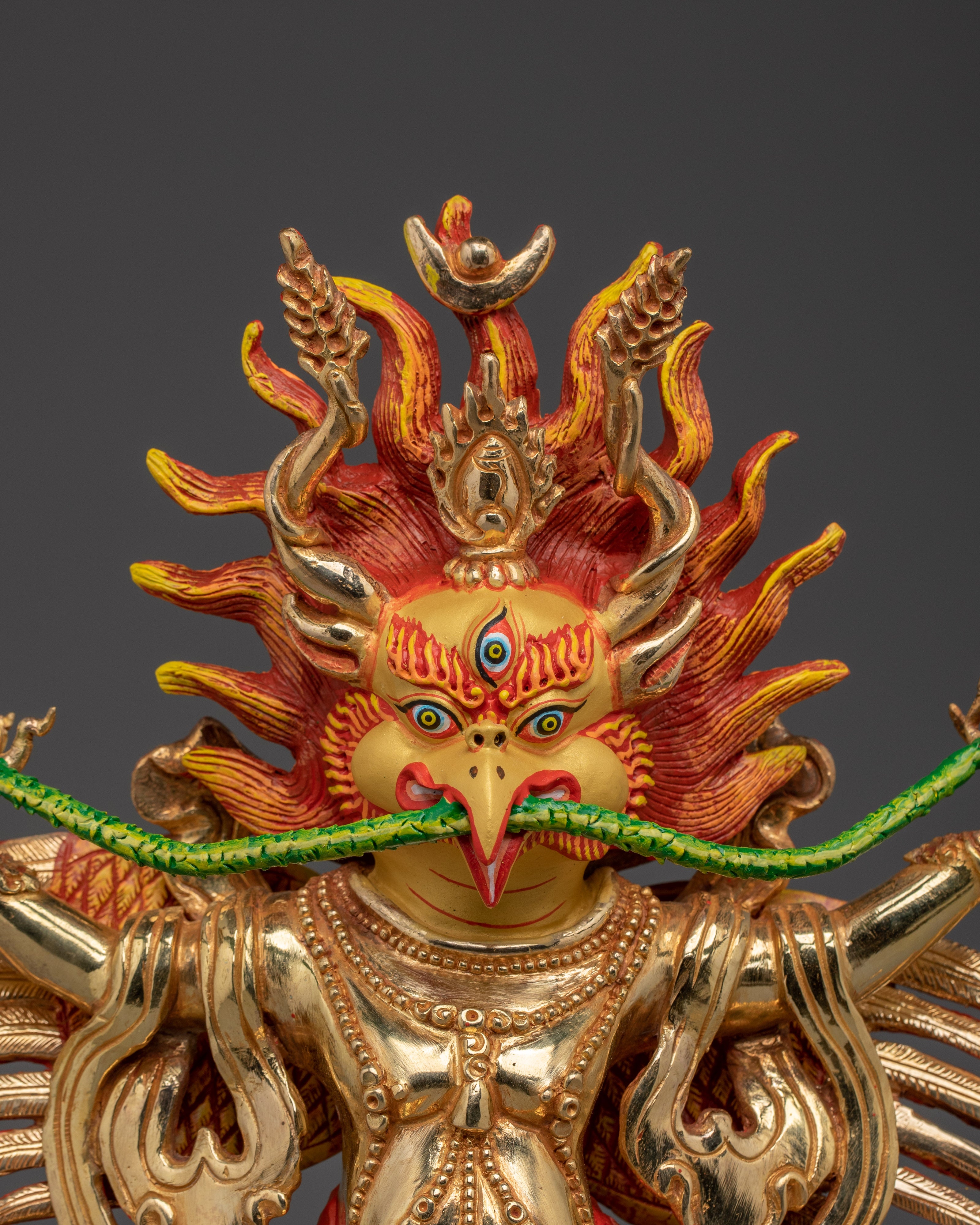 Garuda statue with flaming aureole | Spiritual Buddhist Art for Protection and Power