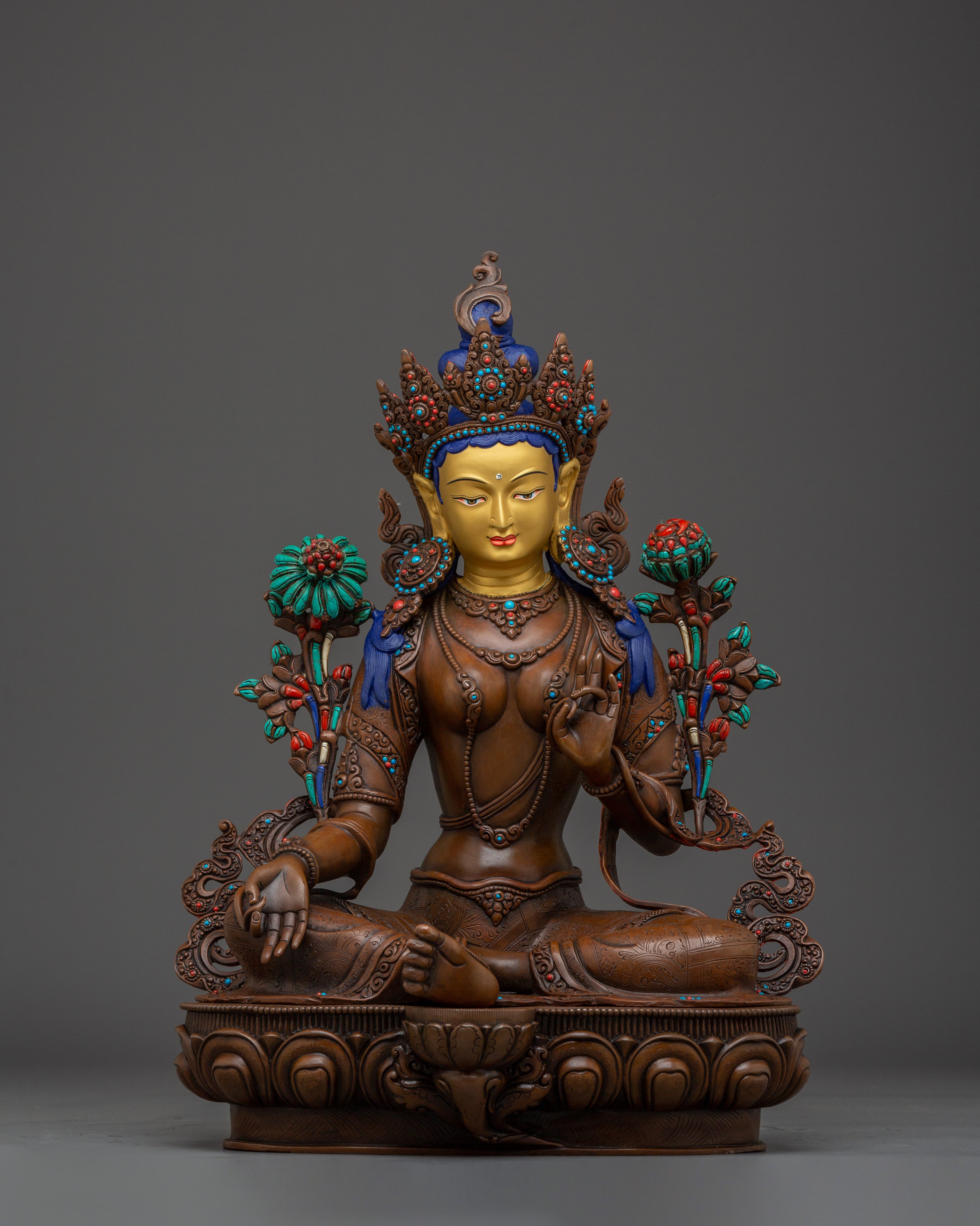 Handmade Green Tara Oxidized Statue
