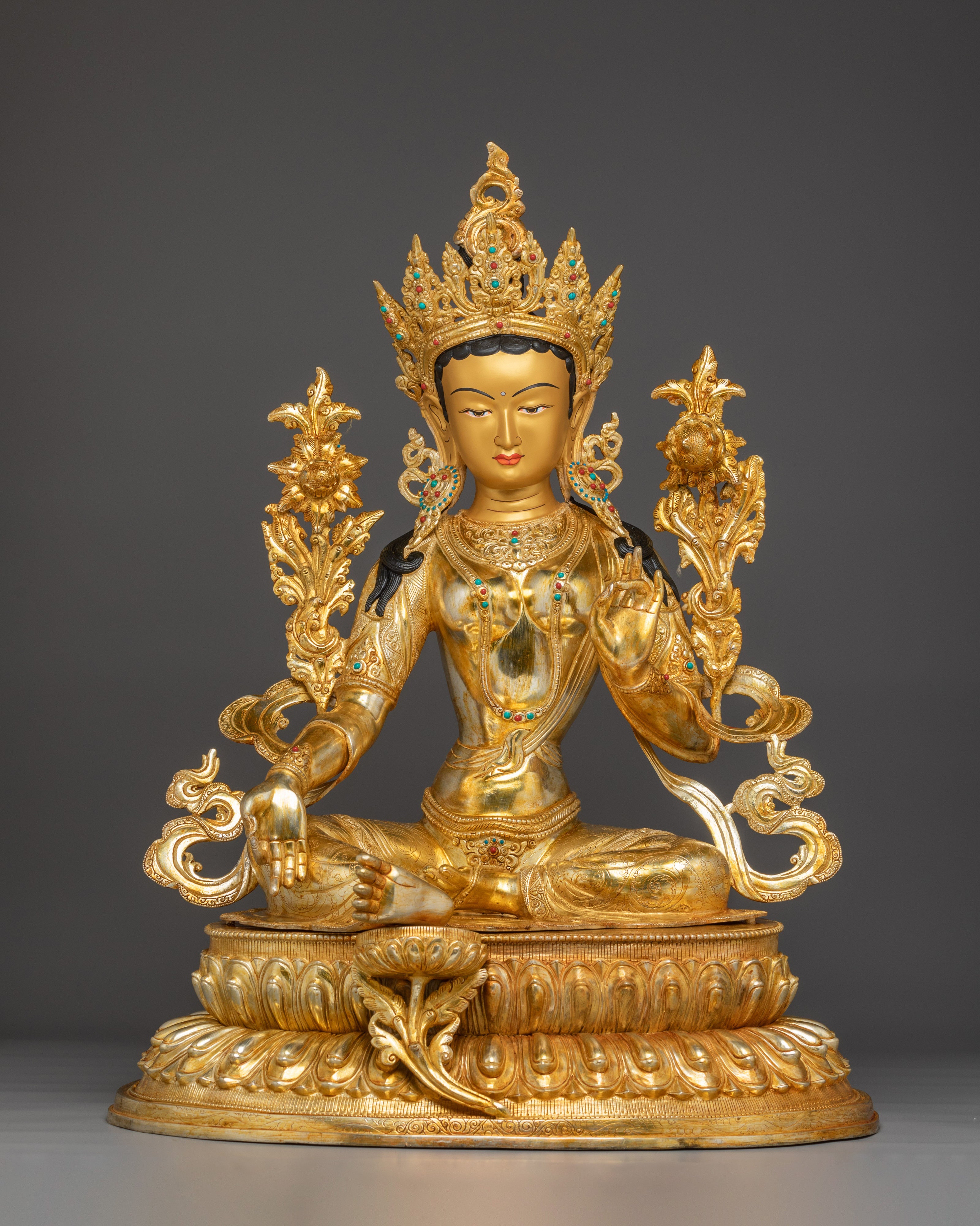 Divine Bodhisattva Green Tara Golden Statue for Meditation and Decor