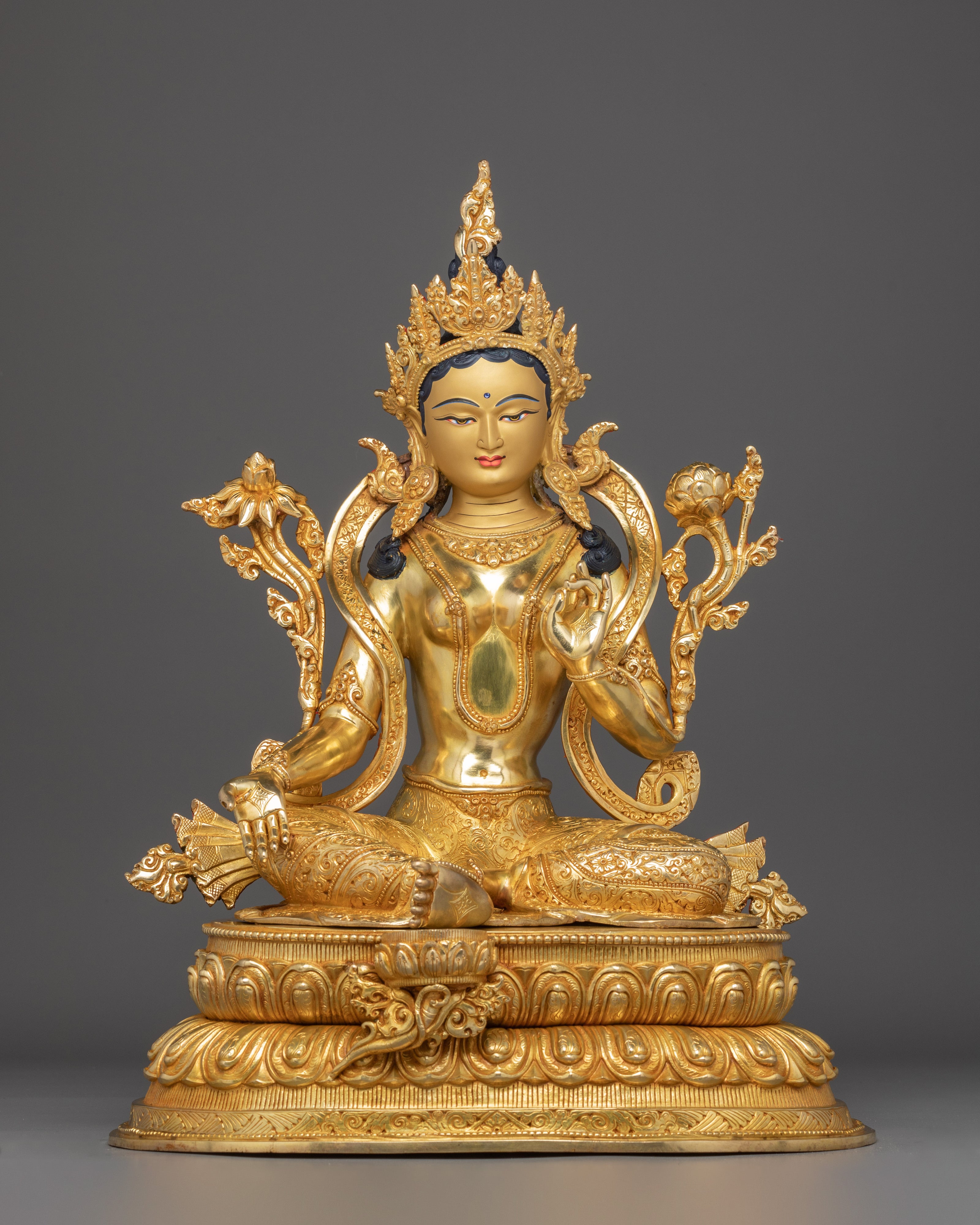 Radiant Golden Shyama Tara Figurine | Green Tara - Mother of Liberation