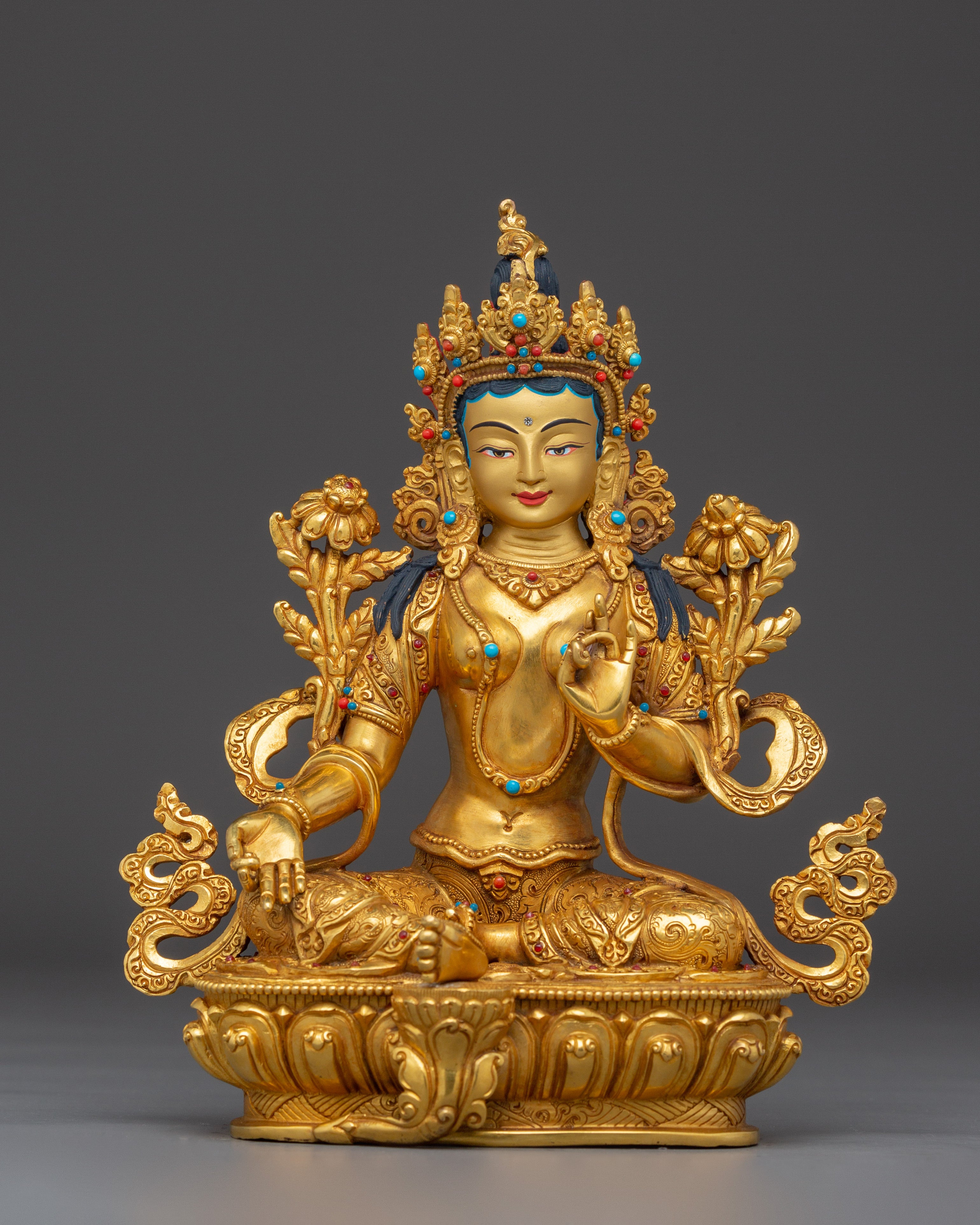 Tranquil Statue of Green Tara