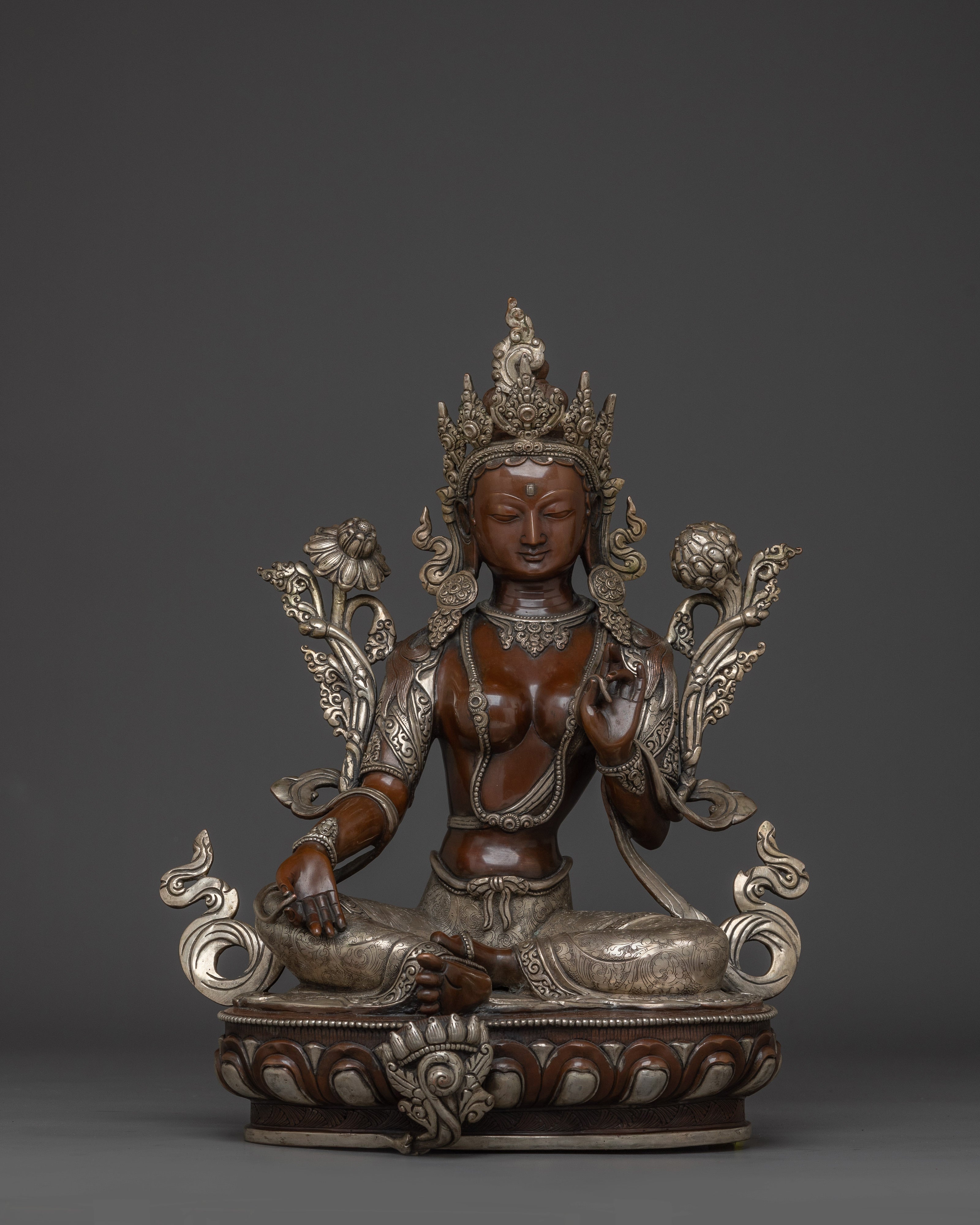 15.7 Inch Oxidized Green Tara Figurine