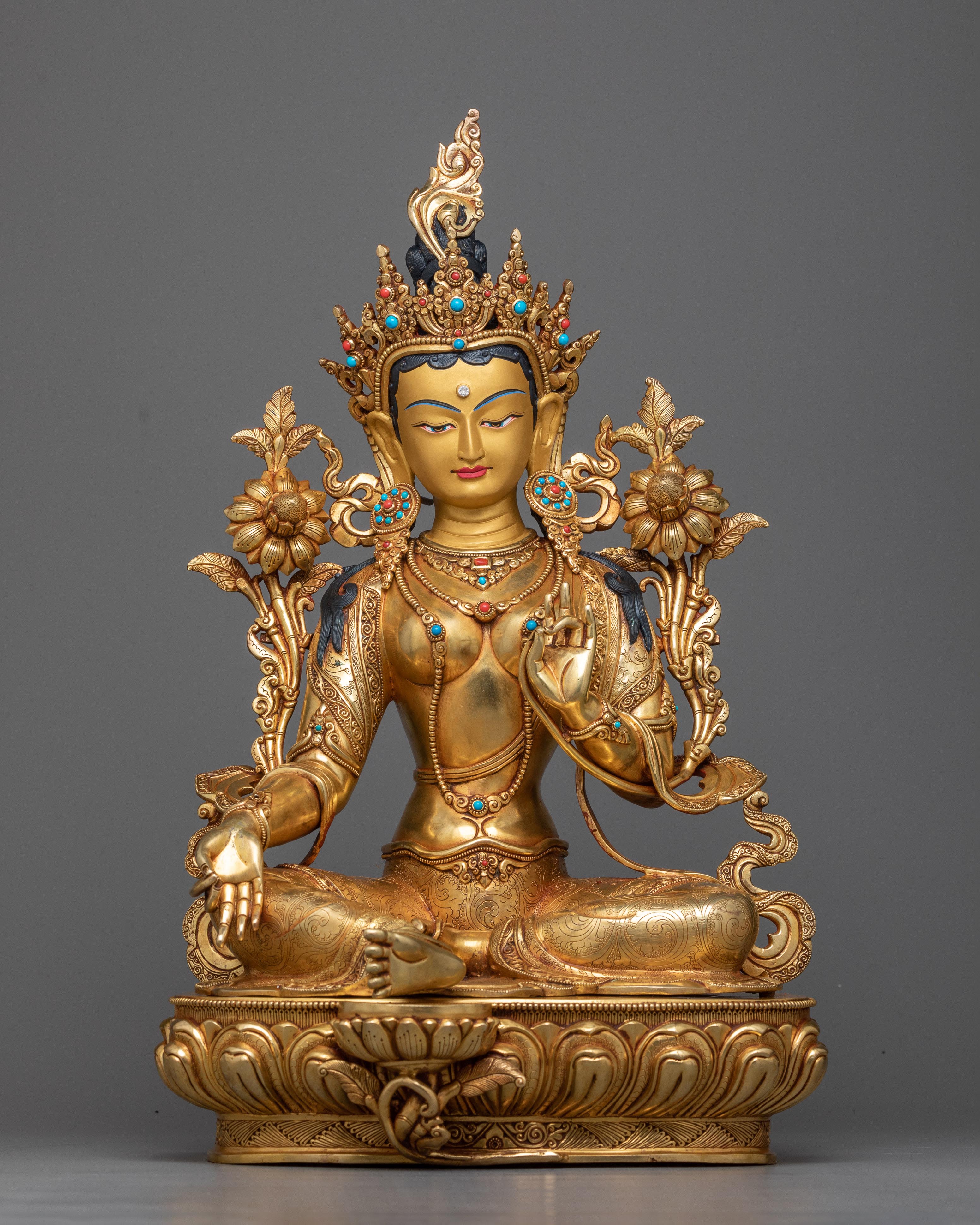 green-tara-gold-gilded-sculpture