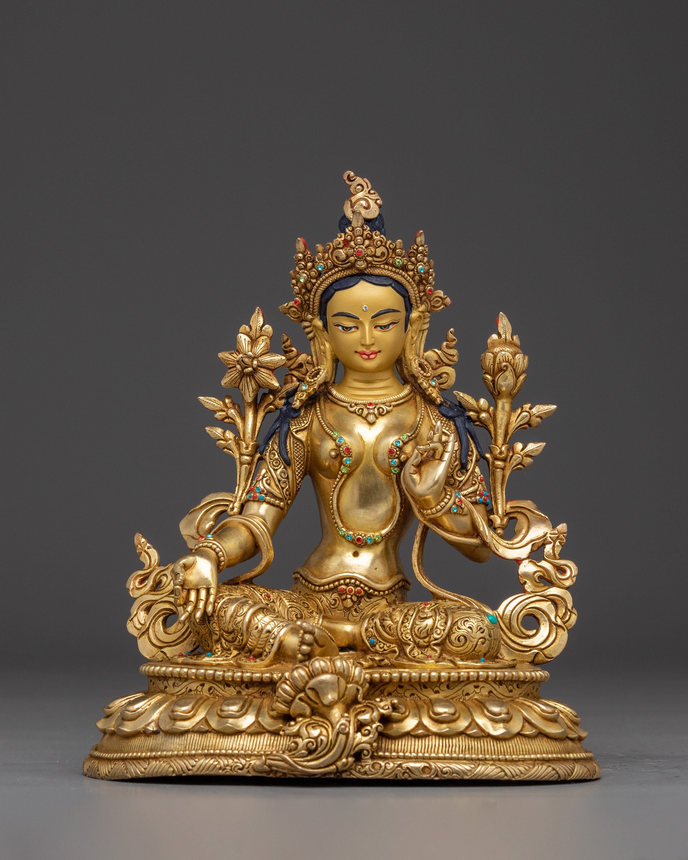 Gold Gilded Green Tara Copper Statue