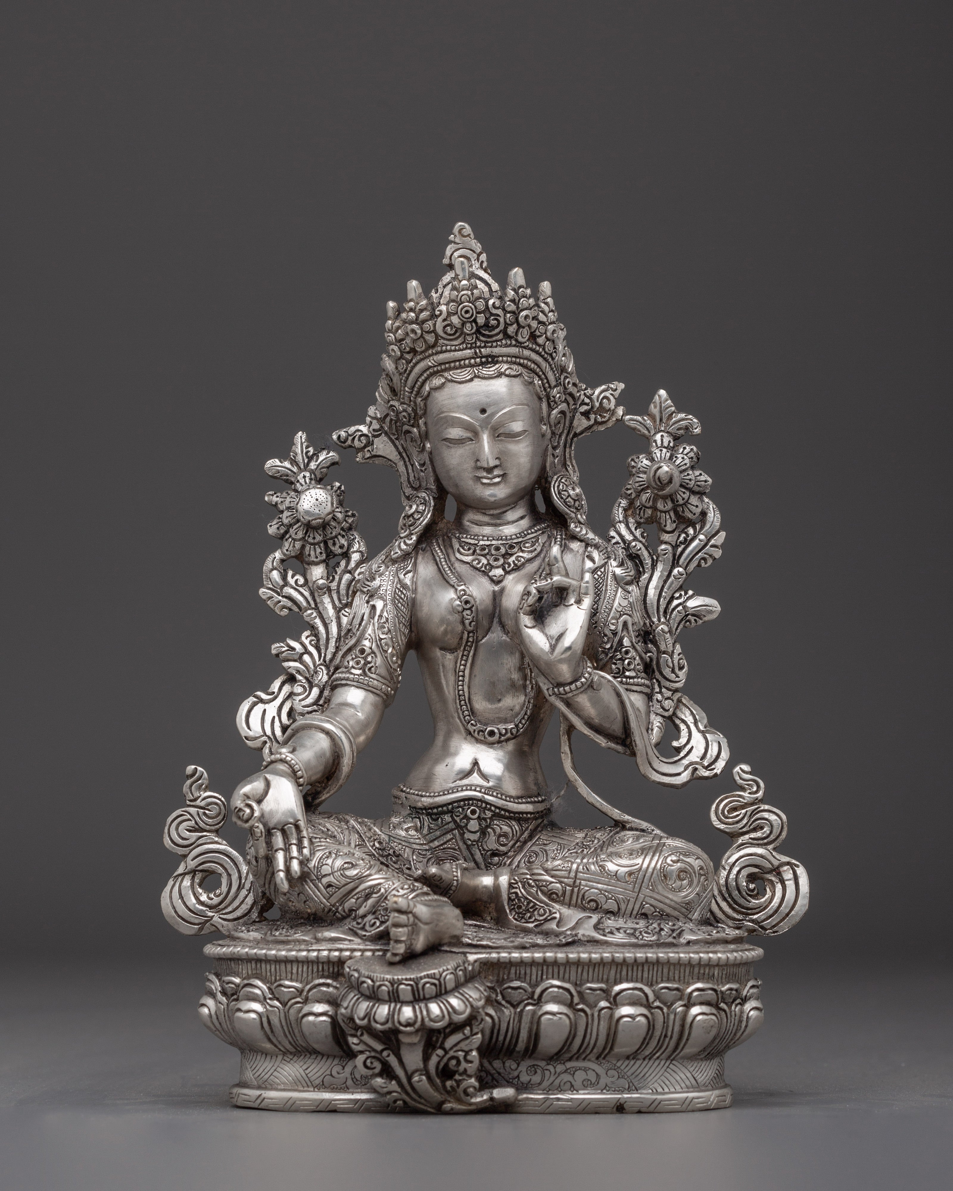 silver-green-tara-statue