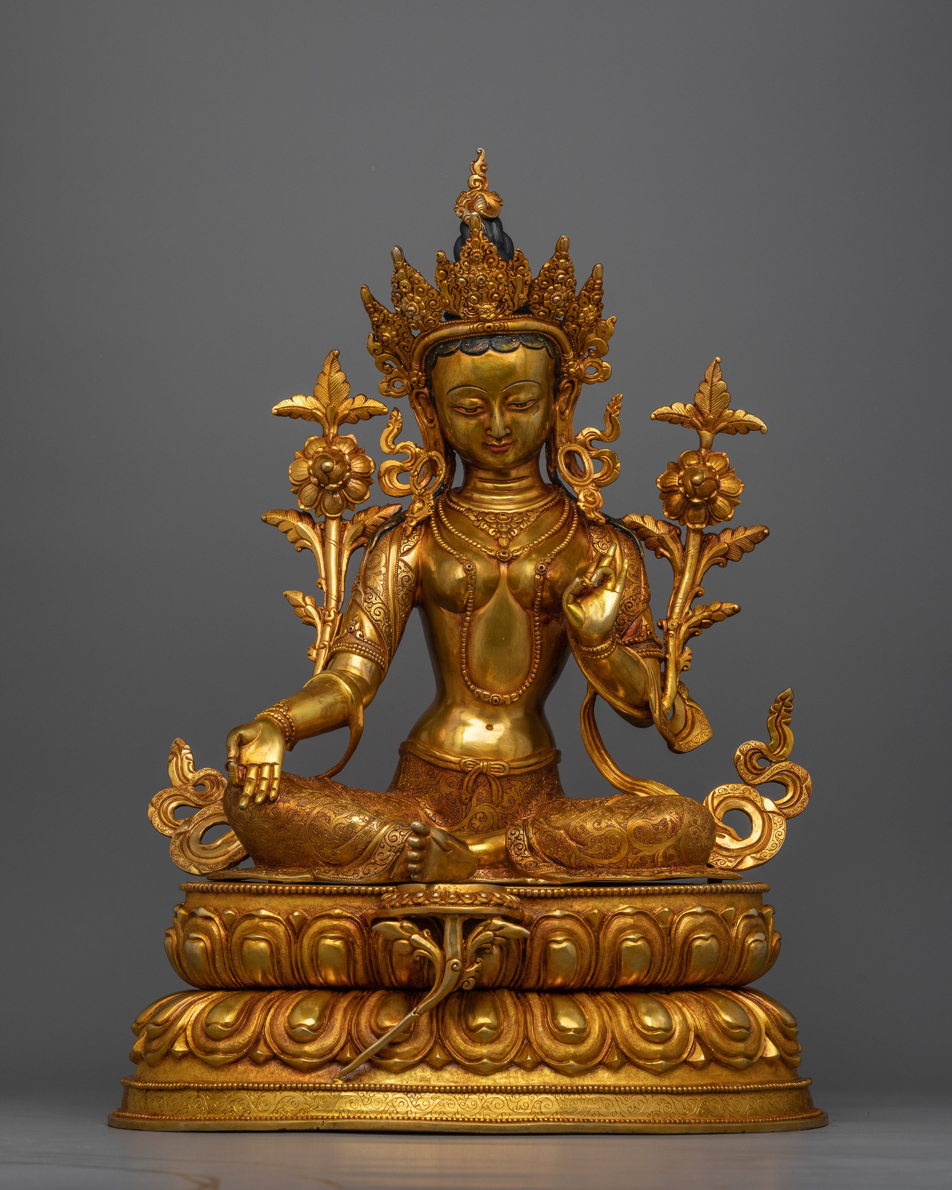 green-tara-antique-gold-gilded-sculpture