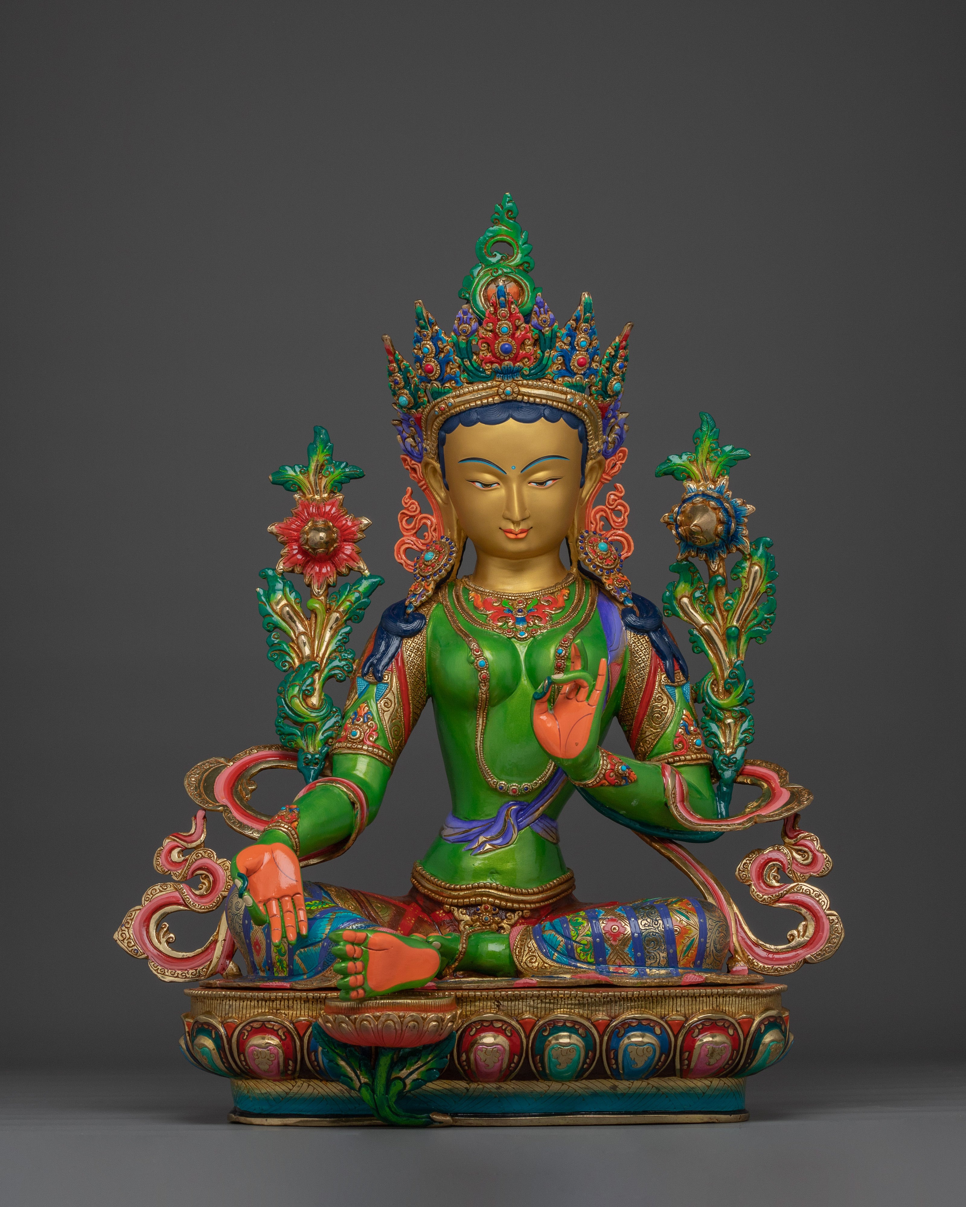 Green Tara in Gold & Acrylic Paint