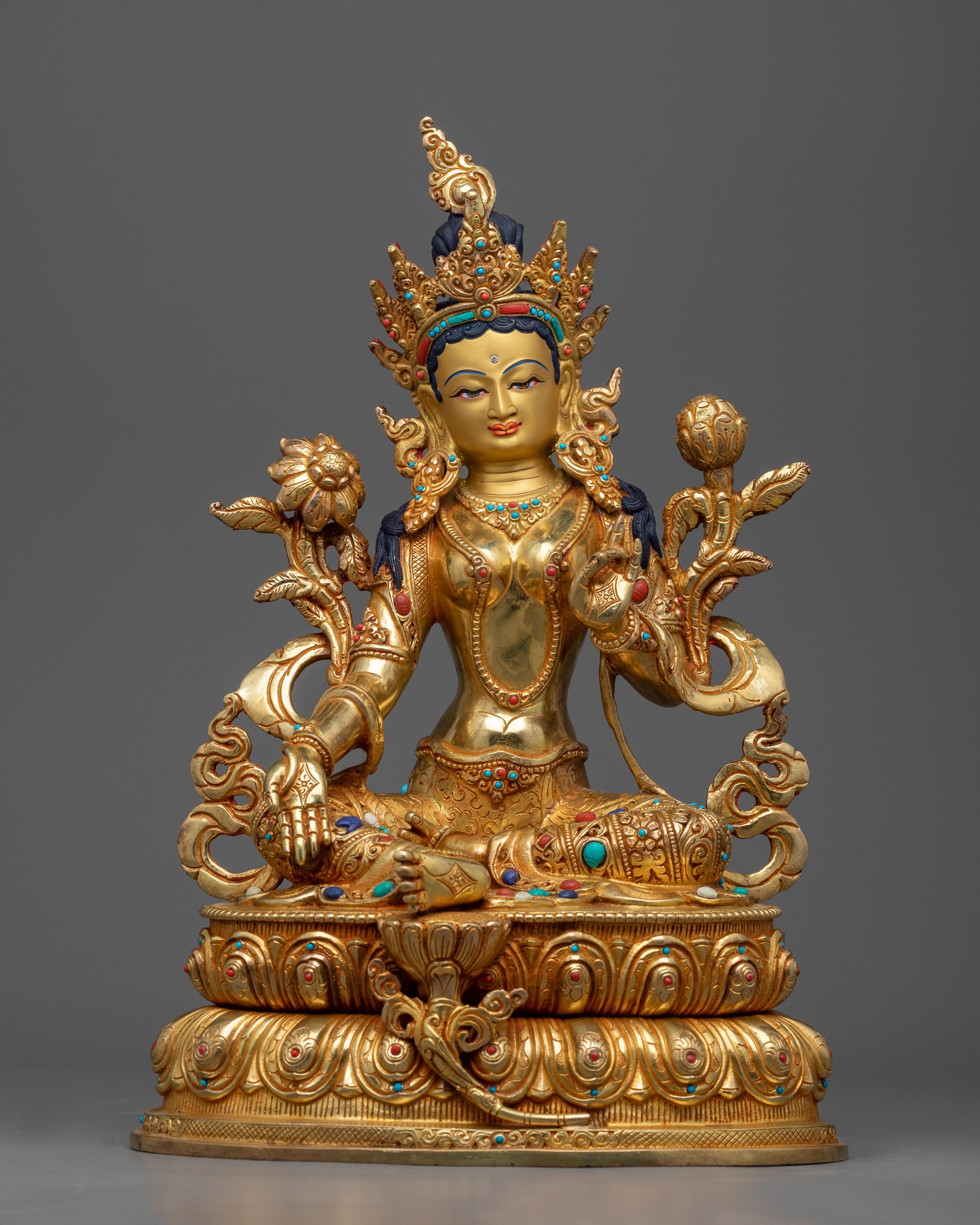 24k Gold Experience Mantra Statue | Gilde Tara Miracles Green with Our