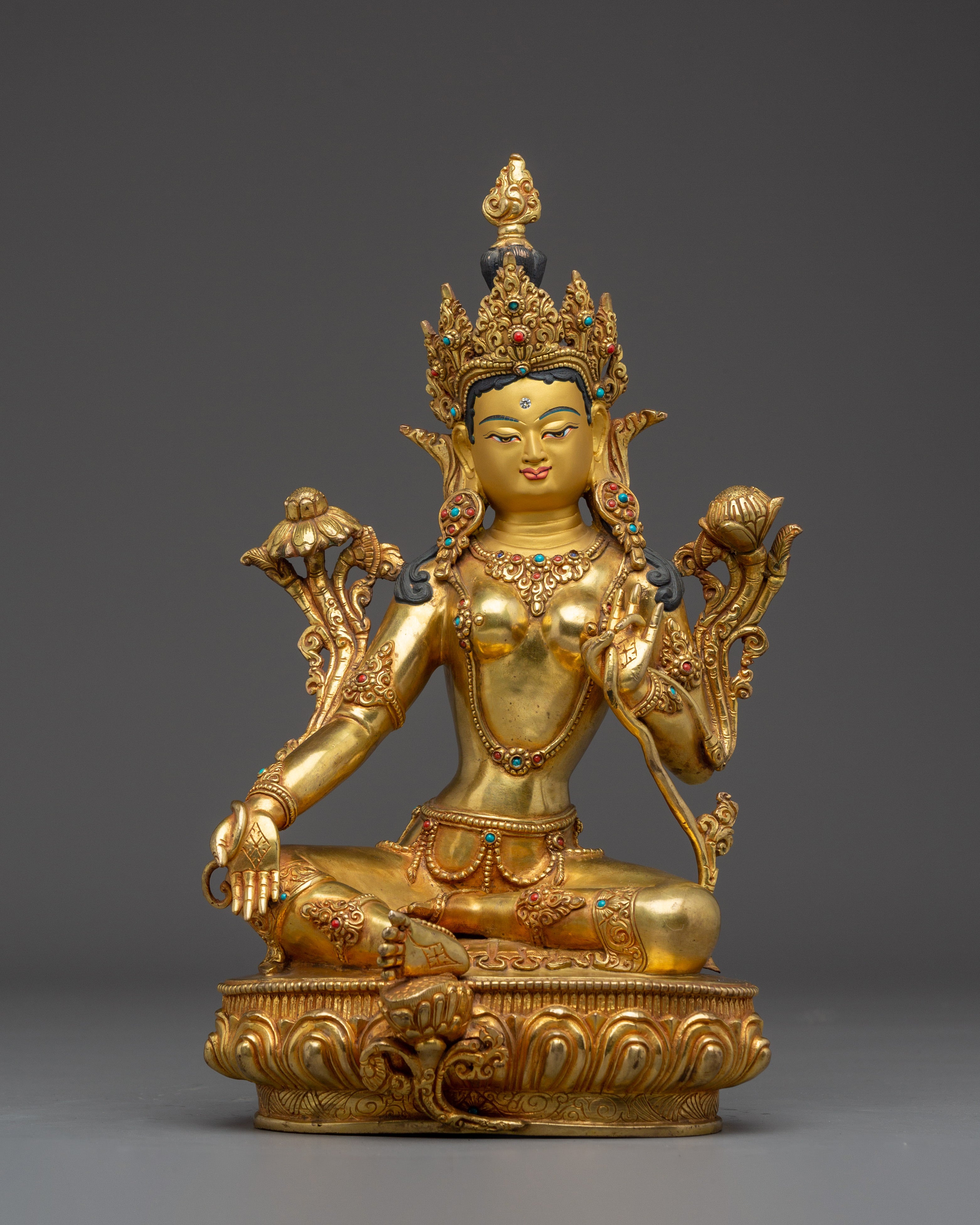Golden Handmade Green Tara Artwork | Shyama Tara