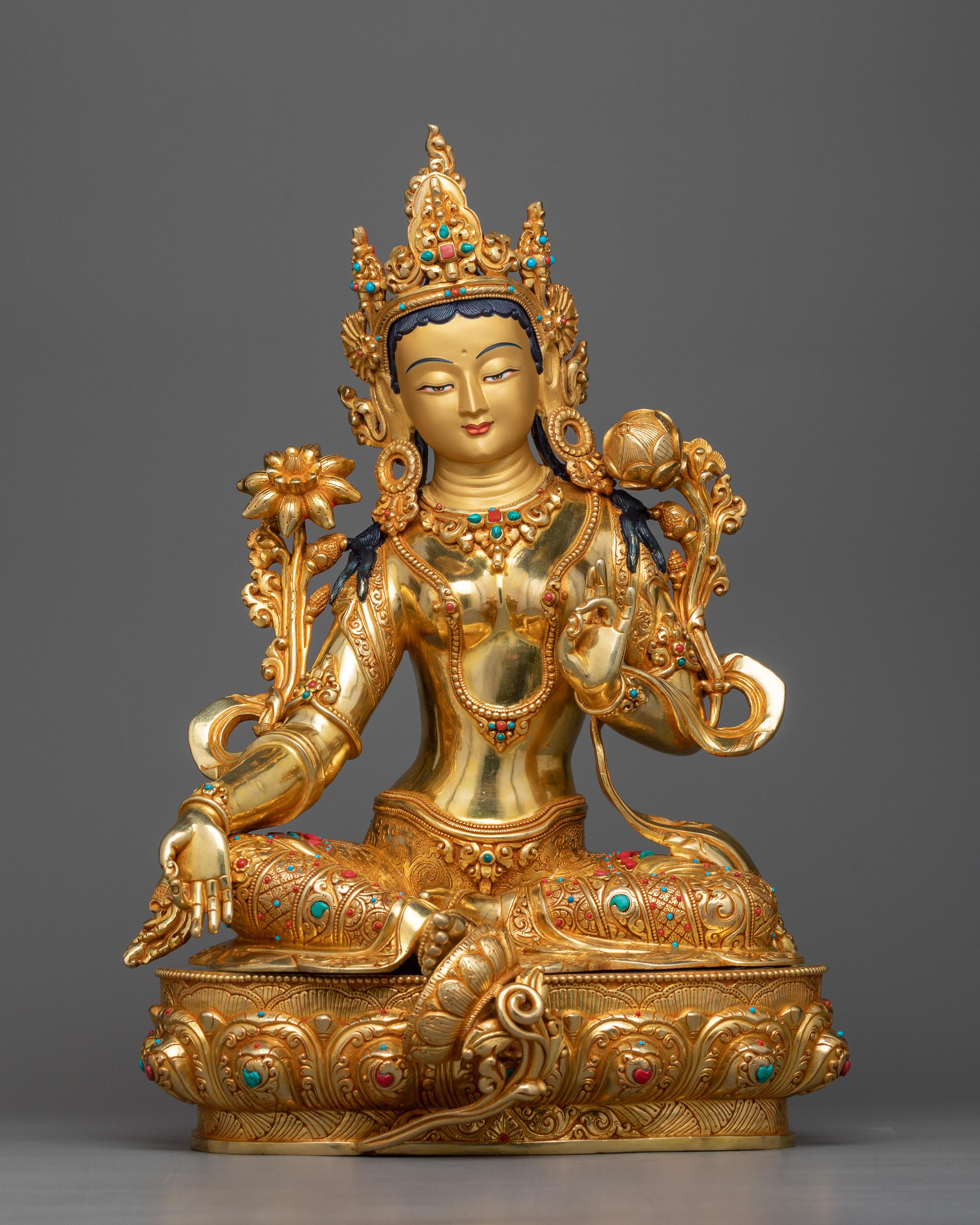 green-tara-gilt-sculpture