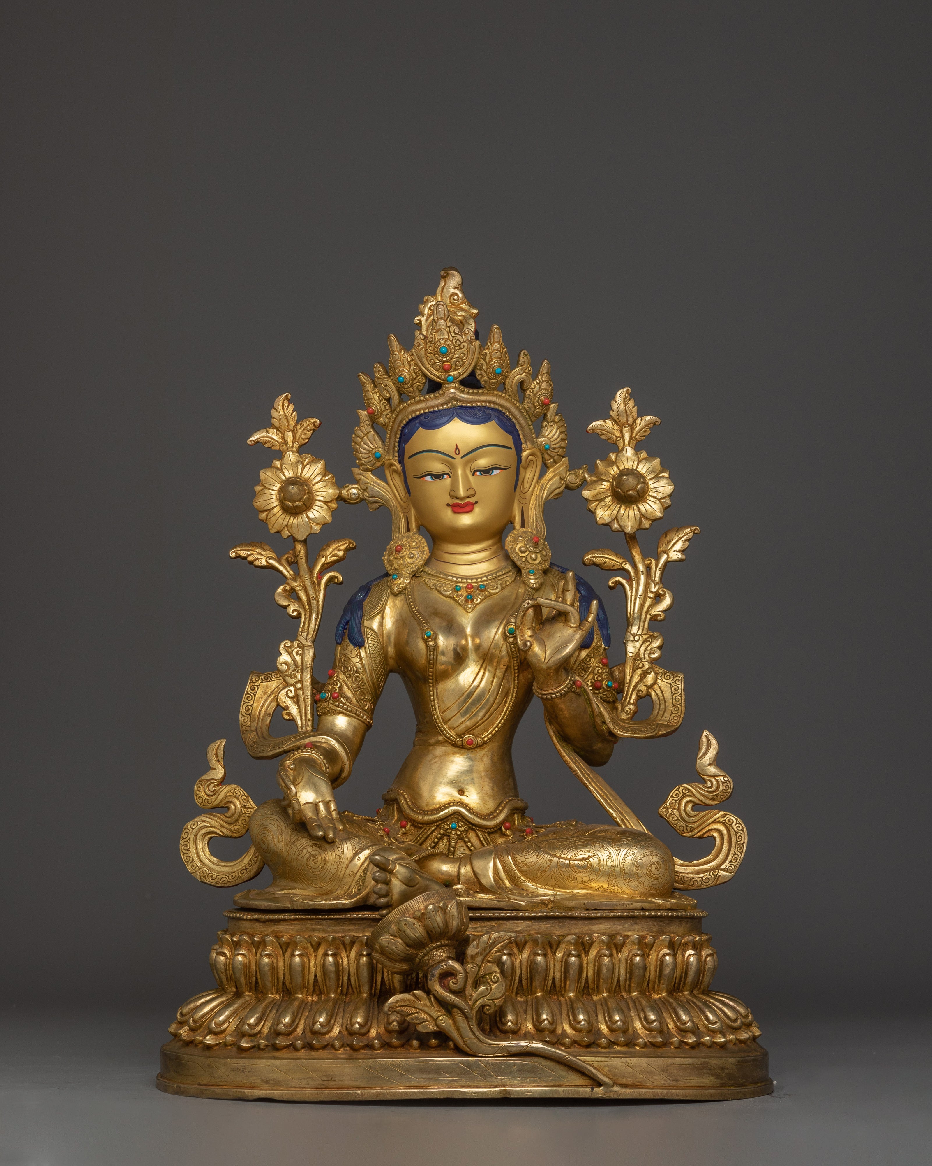 Green Tara Statue in 24K Gold
