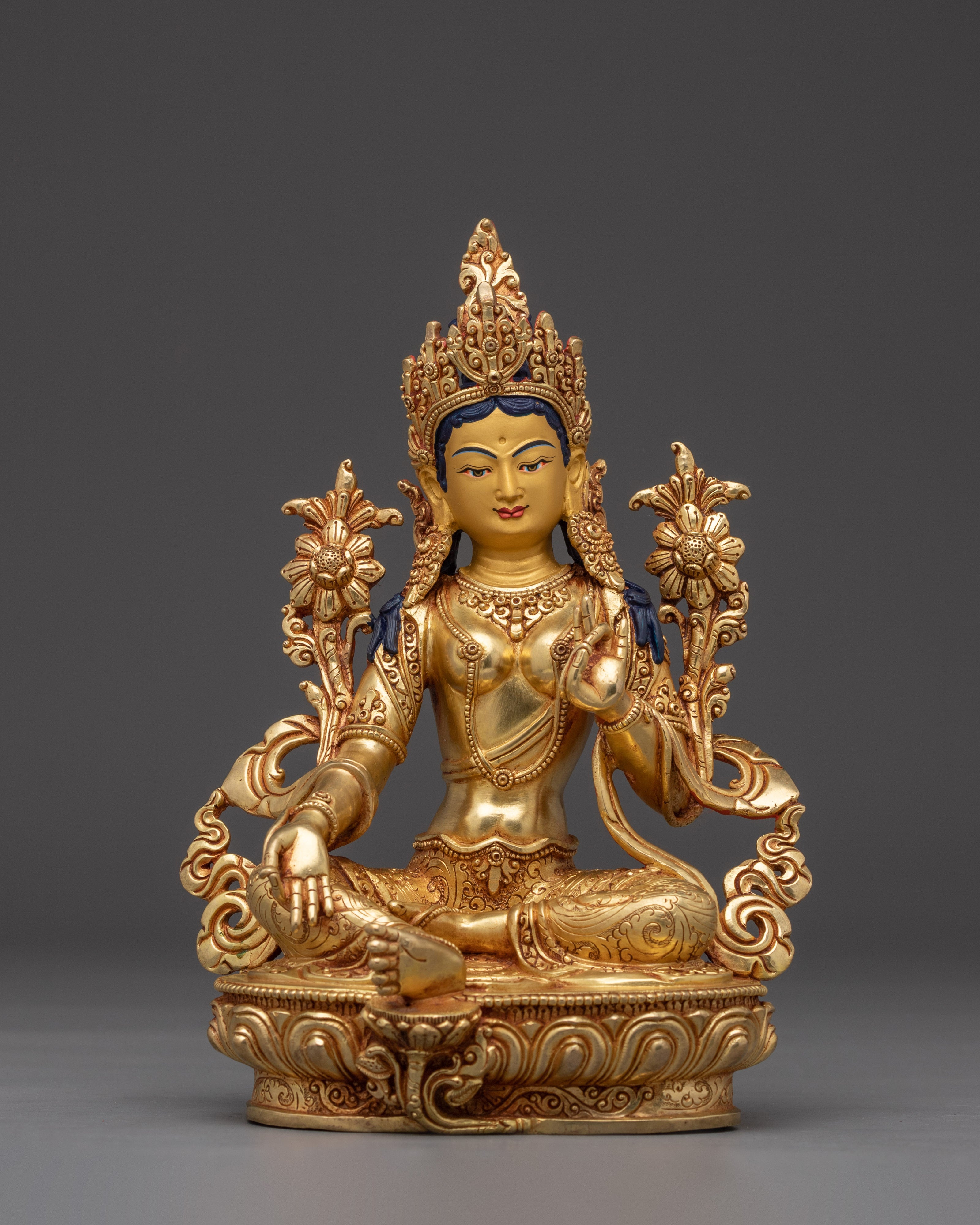 Handcrafted Golden Copper Green Tara Statue
