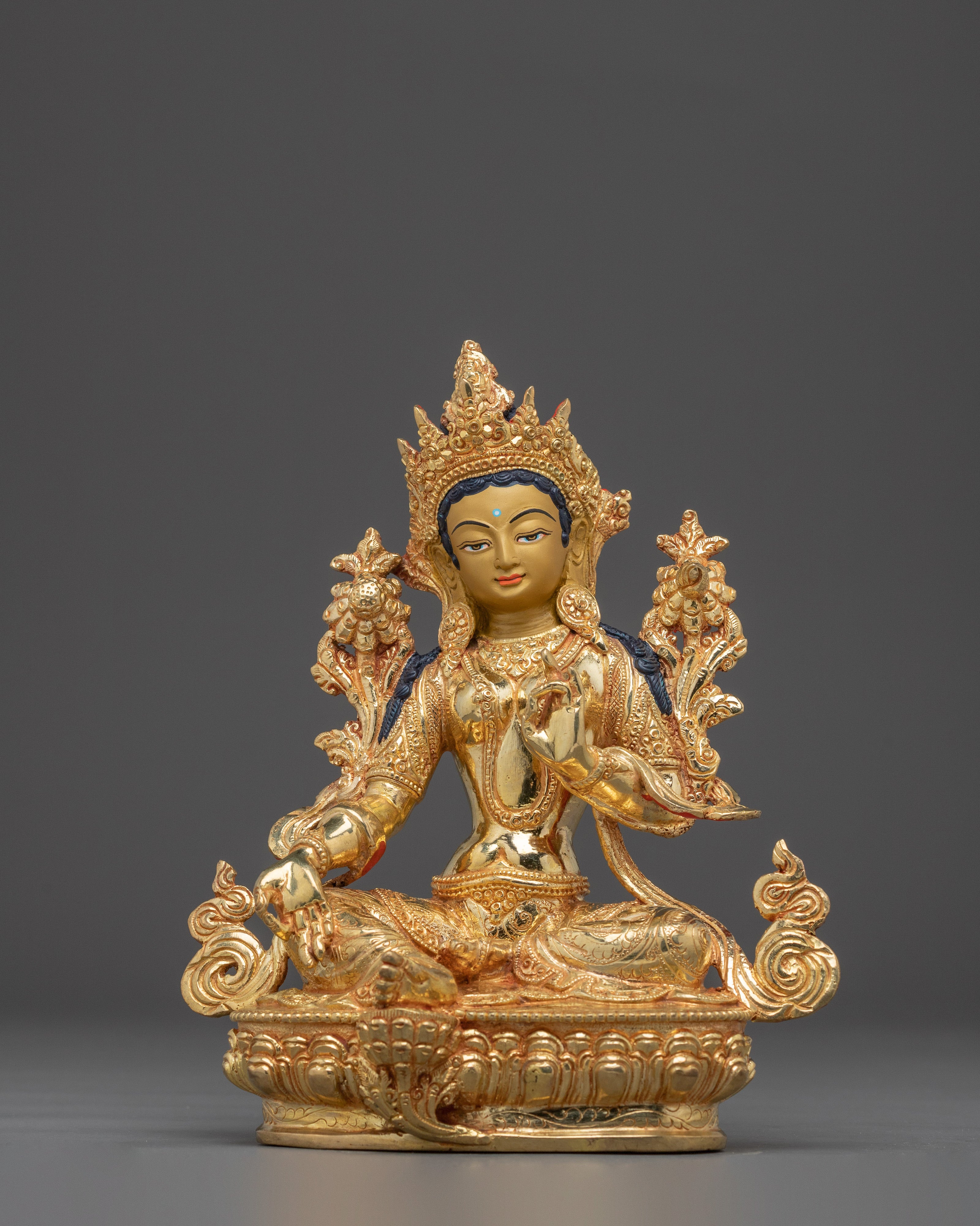 Green Tara Golden Copper Statue