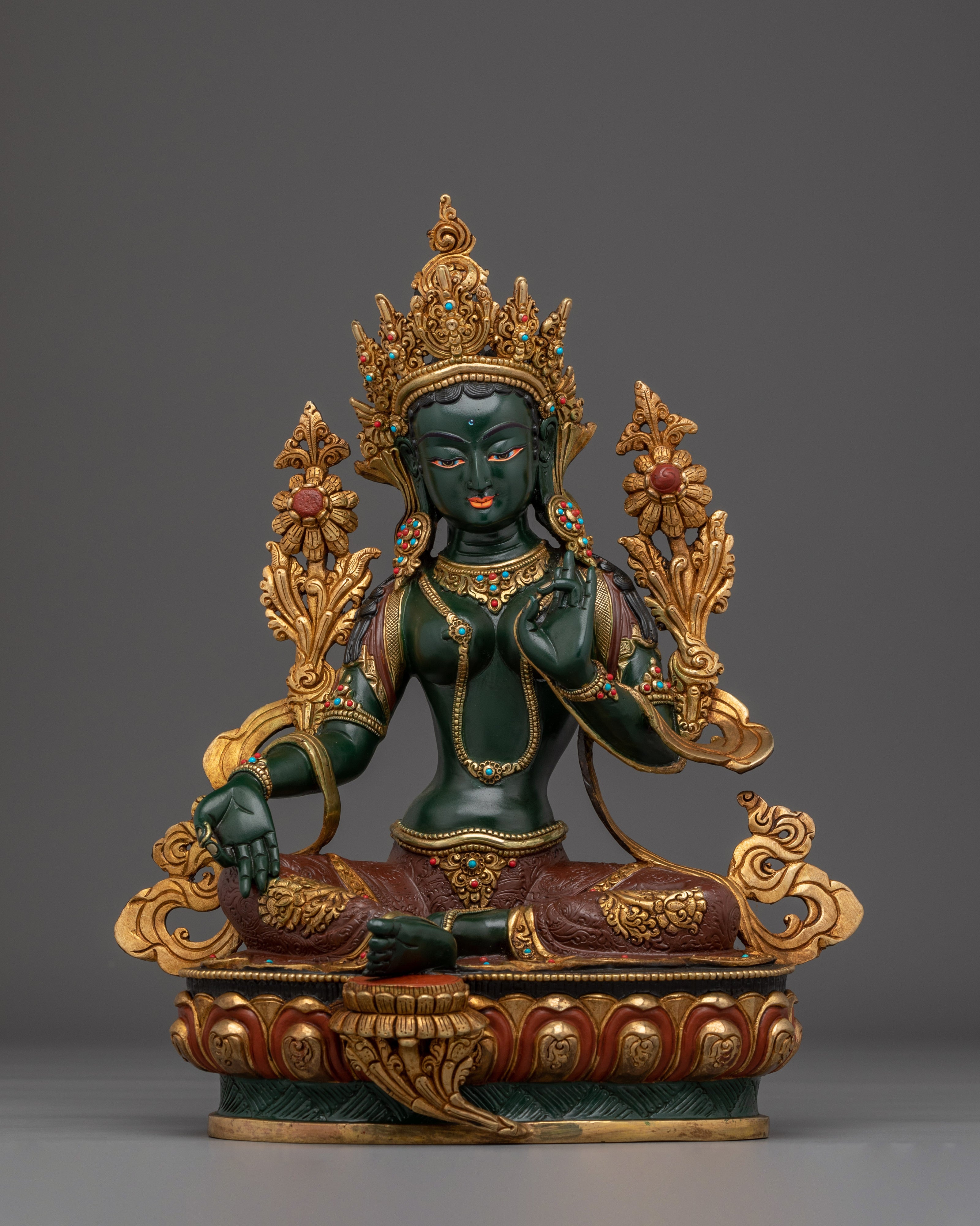 Green Tara Gold Gilded Copper Sculpture