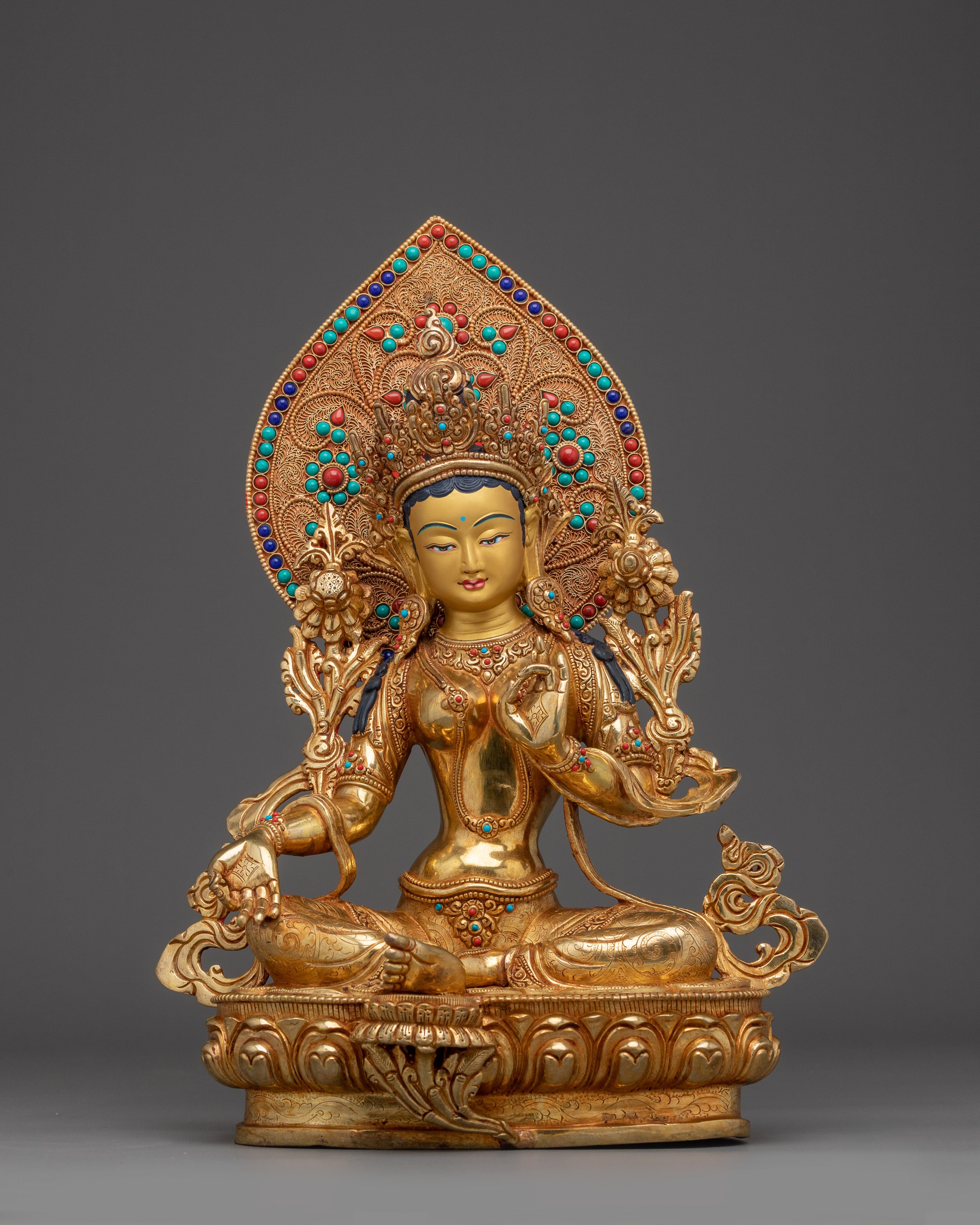 Green Tara With Halo Statue: Mother of All Buddhas