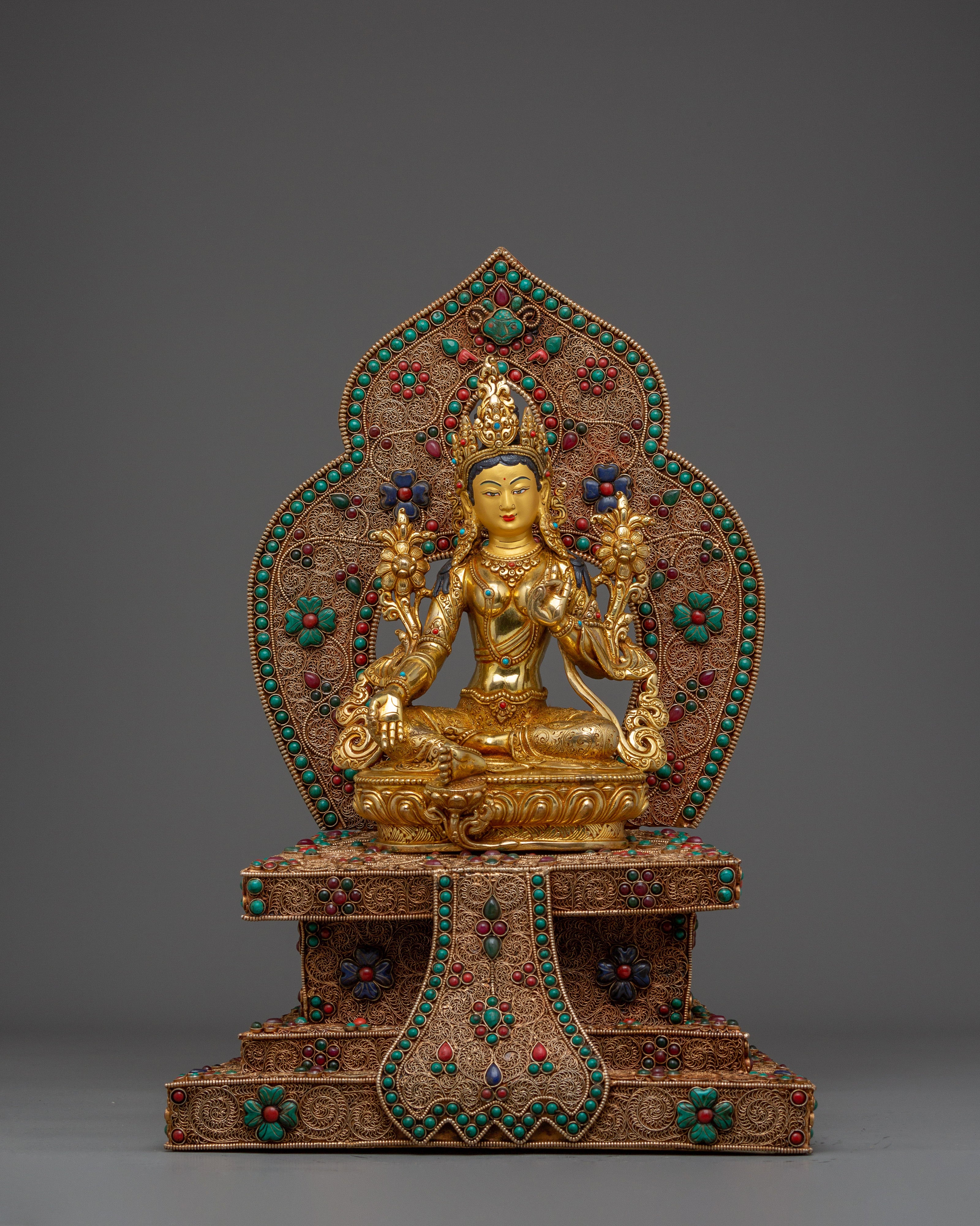 Green Tara With Throne Statue
