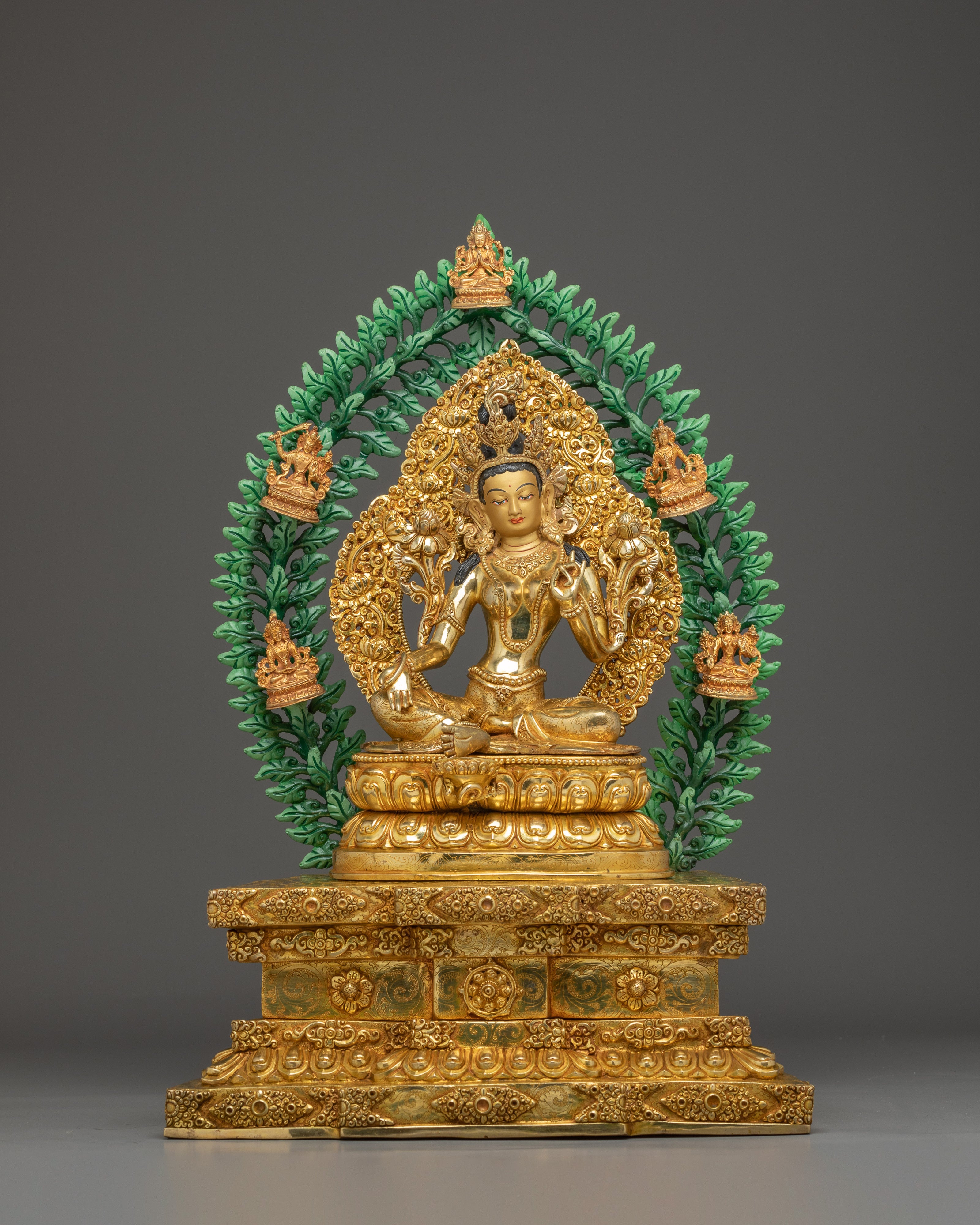 Green Tara Statue on Throne