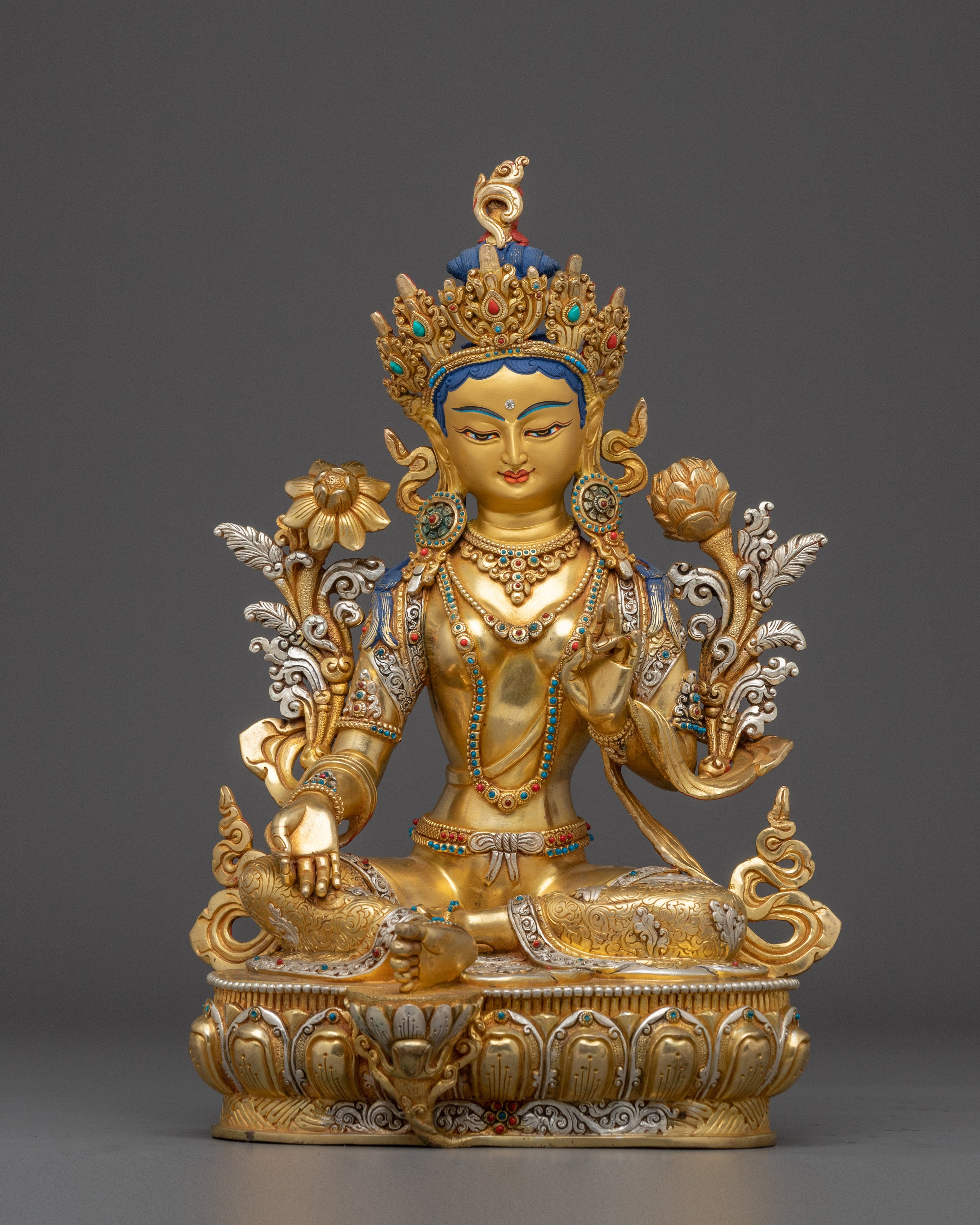 Green Tara Golden Statue: Swift Liberator Goddess