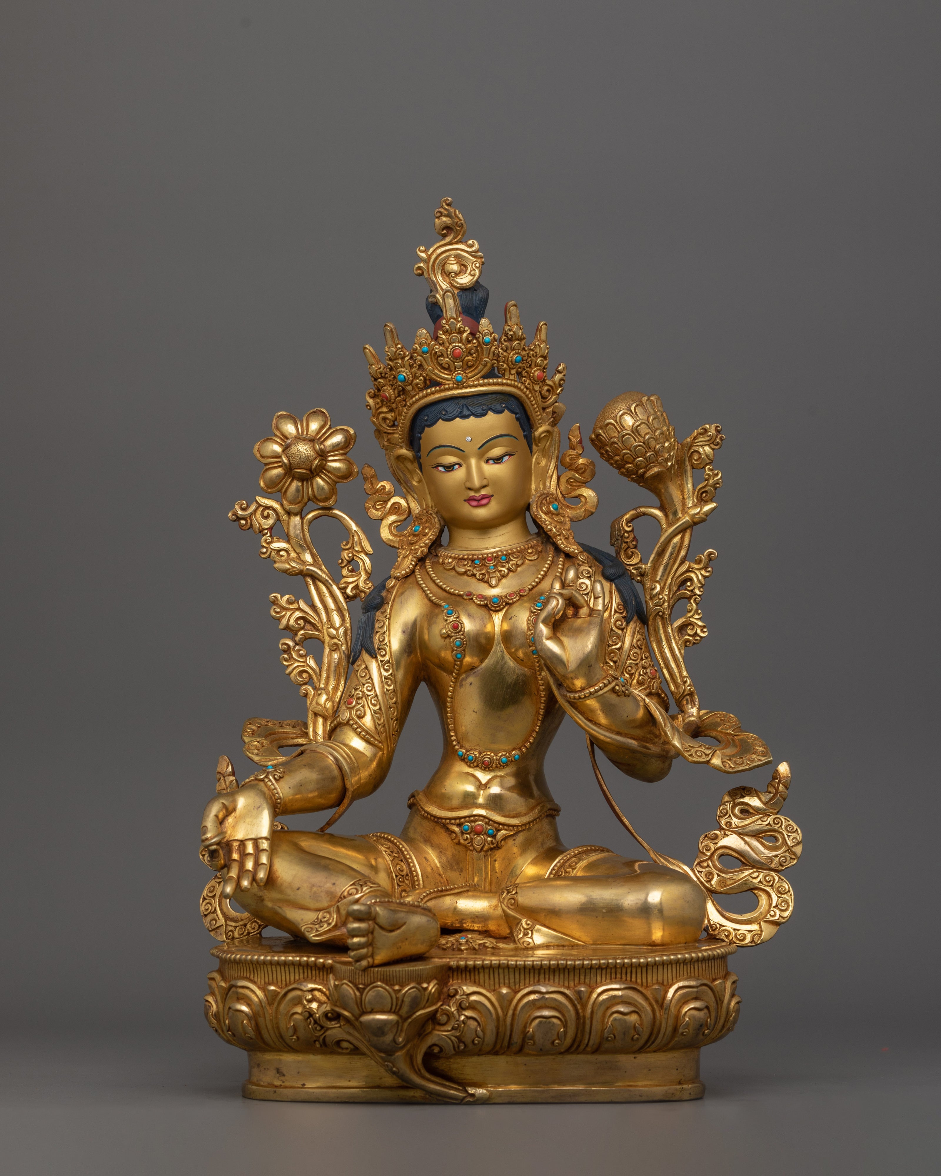 Handcrafted Goddess Green Tara Sculpture