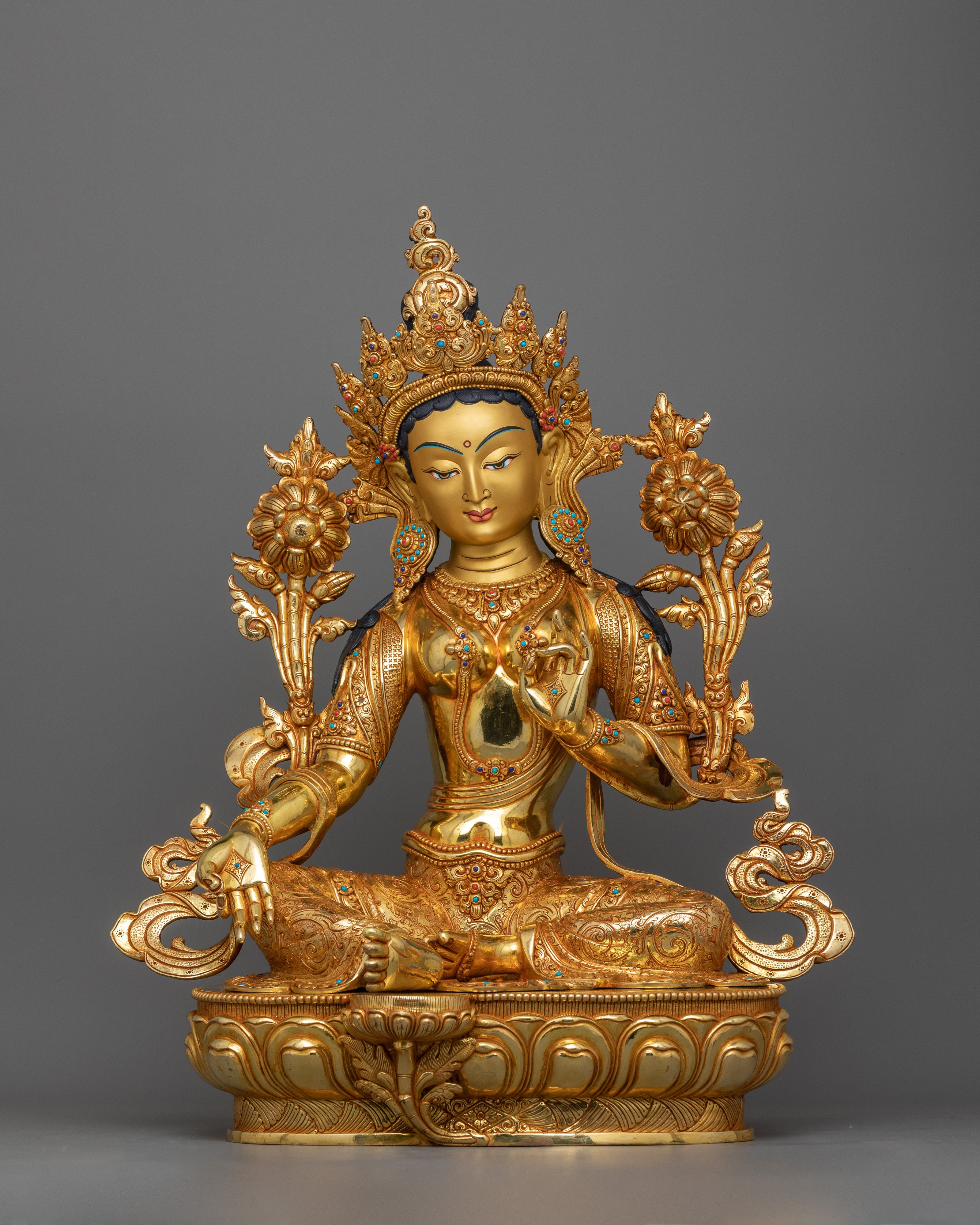 Green Ārya Tārā Statue | 19 Inch Feminine Graceful Sculpture of Female Buddha