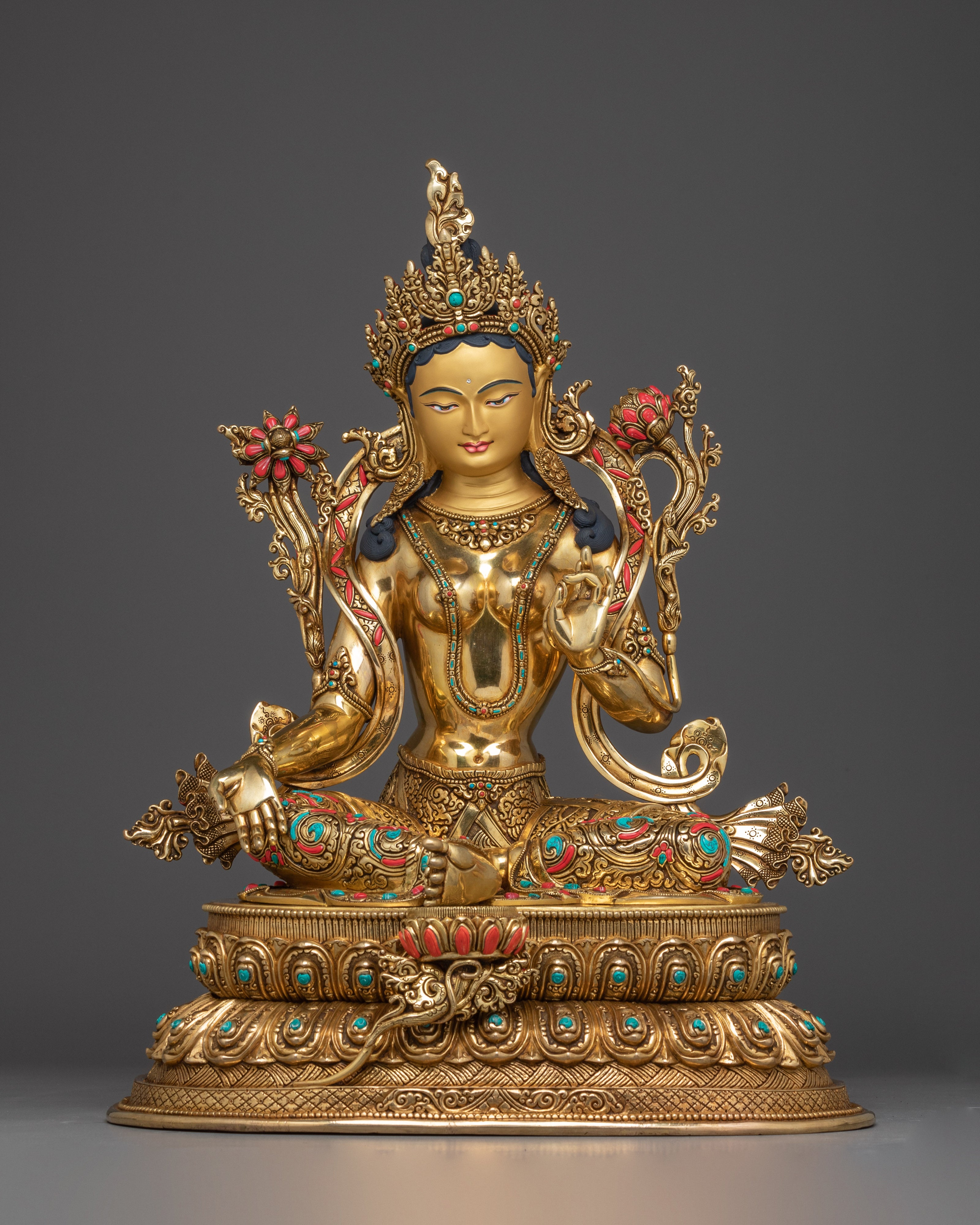 Handmade Green Tara Statue : Swift Liberator Goddess