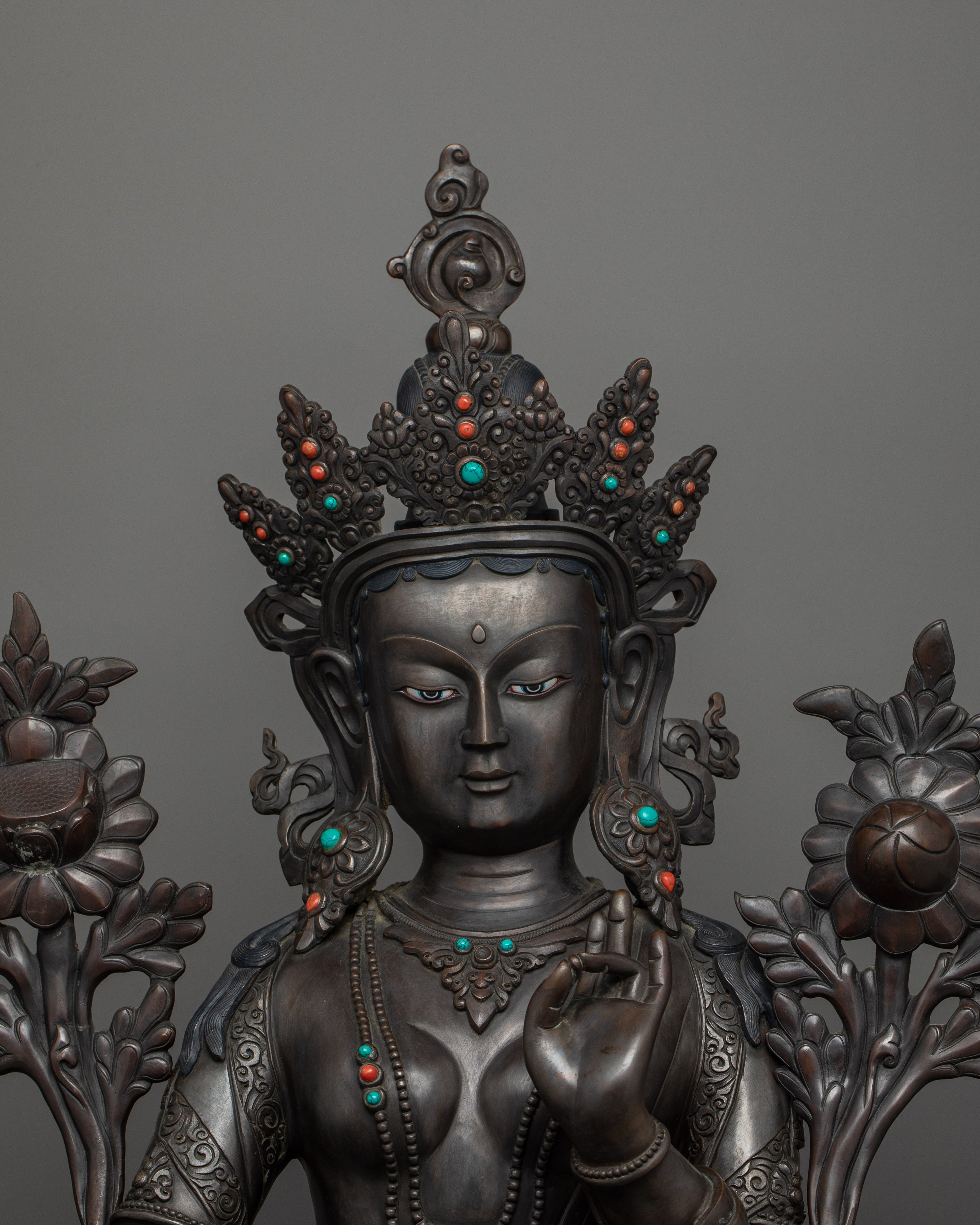 Longevity Deity Green Tara Compassion Goddess | Tibetan Healing Statue